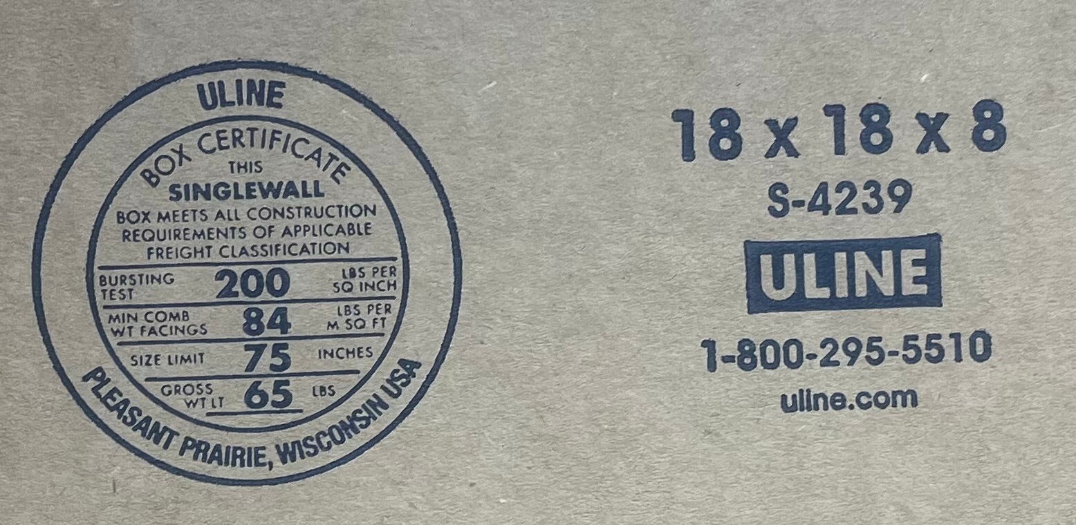 18″ x 18″ x 8″ Cardboard Corrugated Box – SINGLE BOX
