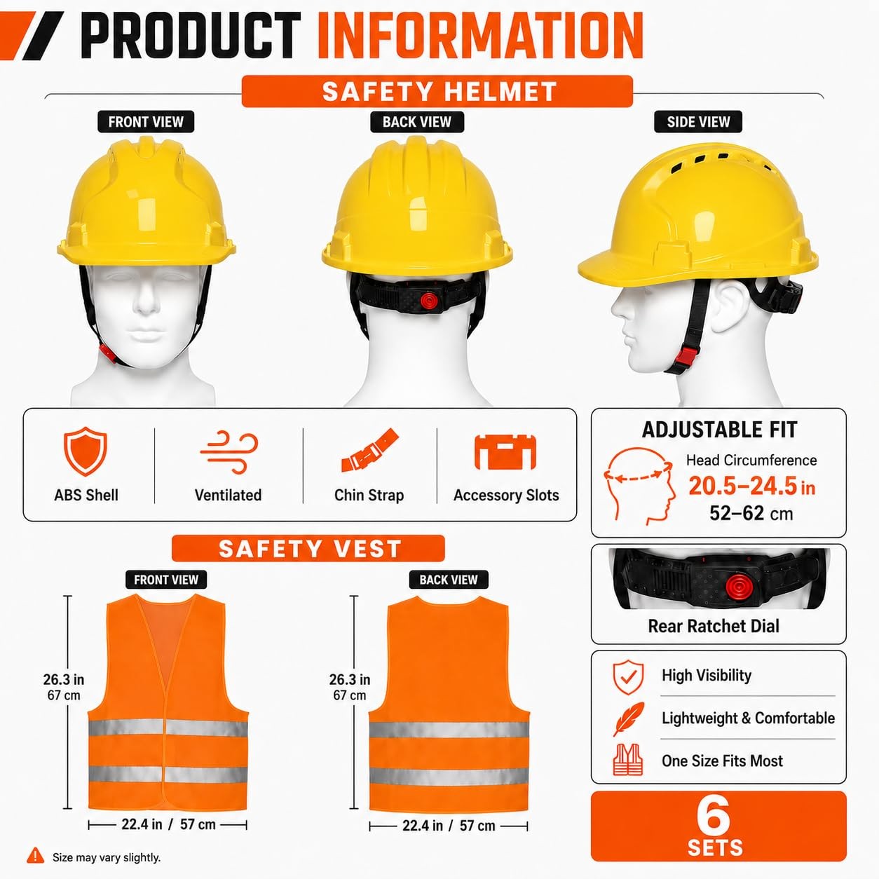 Bailiyake 4 Pt. Suspension Hard Hat Safety Vests Bulk Safety Helmets Adjustable