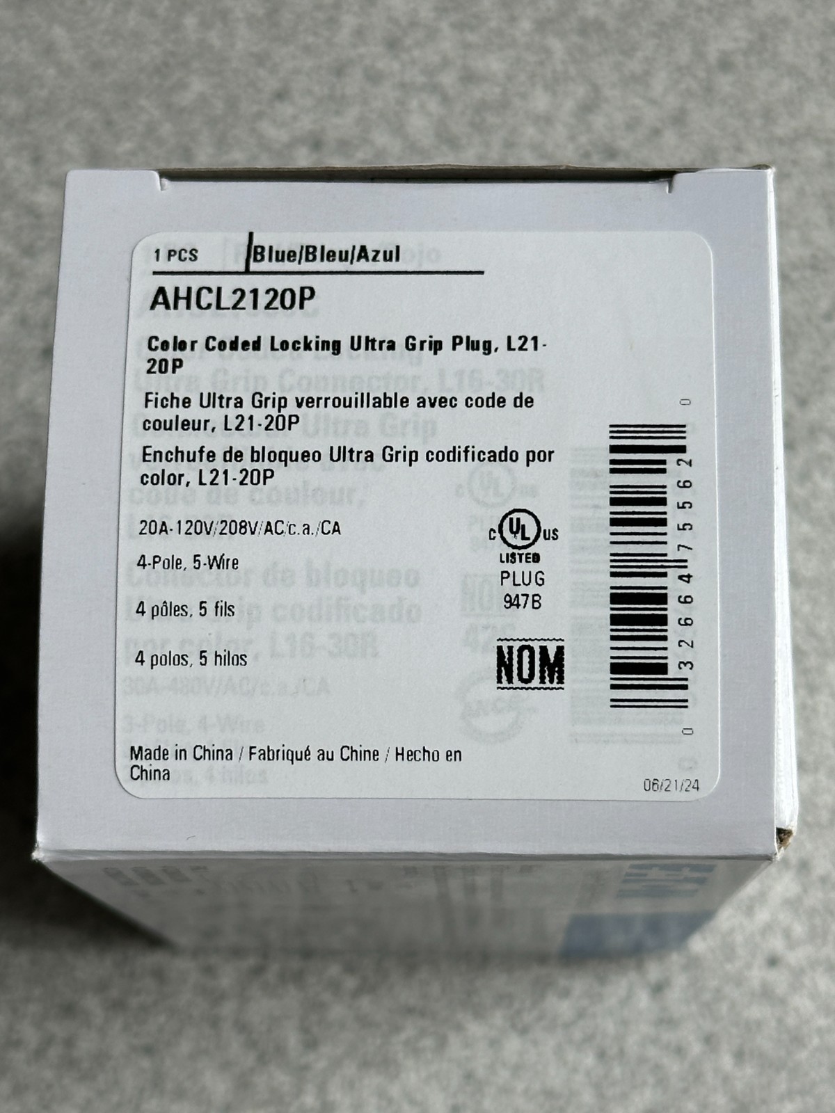 NEW Eaton AHCL2120P Blue Locking Plug NEMA L21-20P 20A 3Ph 120/208V 4 Pole 5Wire