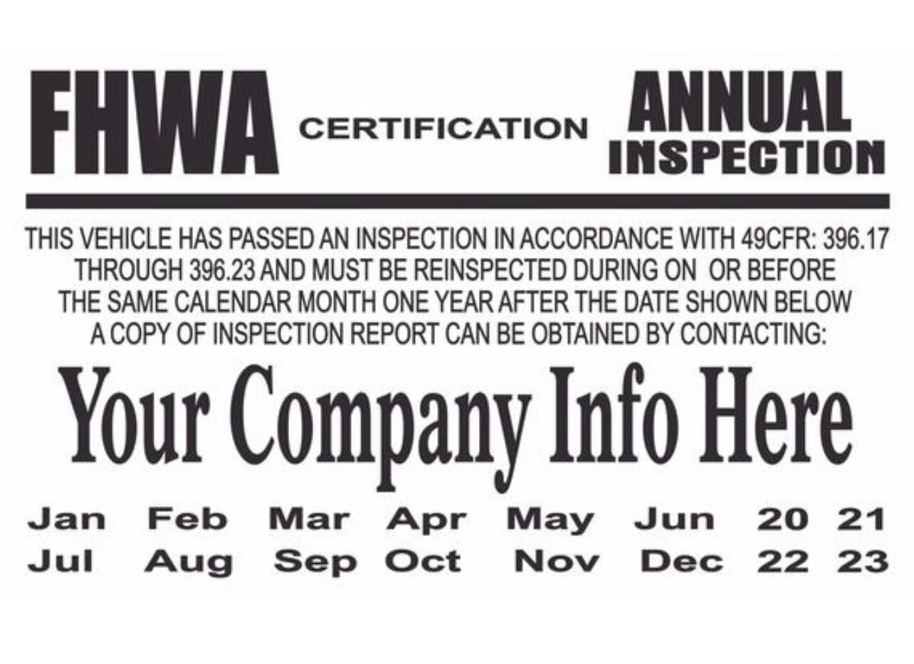 FHWA DOT Annual Inspections Labels Set Of 50 Decals 5” Wide X 3” High
