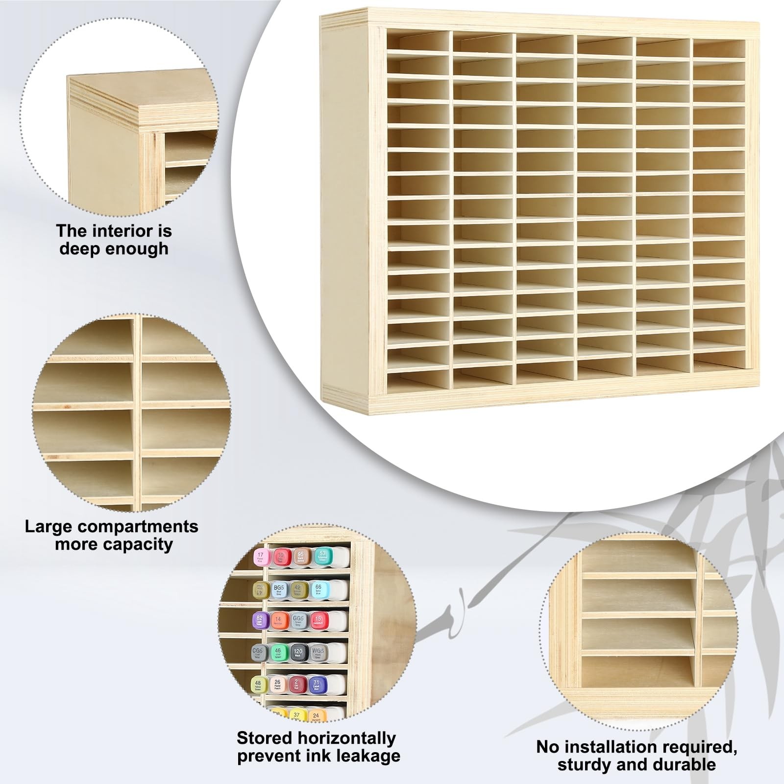 Wooden Marker Organizer 360 Capacity 18.11×15.59×5.12in – Art Supply Storage