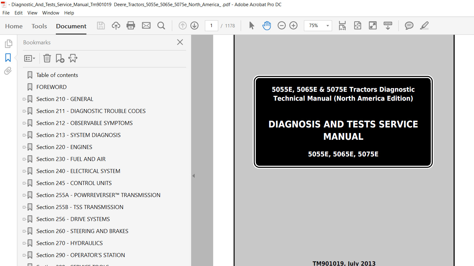 John Deere 5055E 5065E 5075E Tractor Technical & Diagnosis Tests Manual Set USB