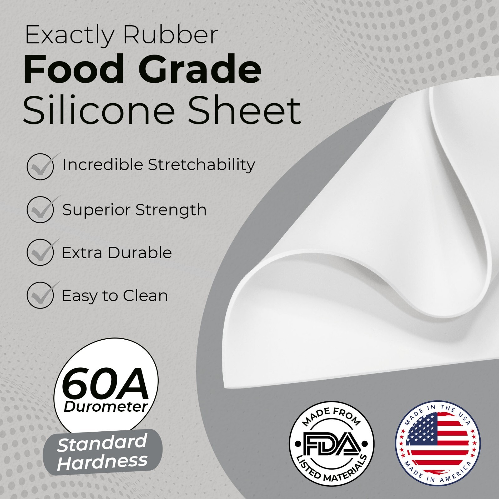 FDA White Silicone Rubber Sheet, 60A 1/16 x 9 x 12″ Food Grade Gasket Material