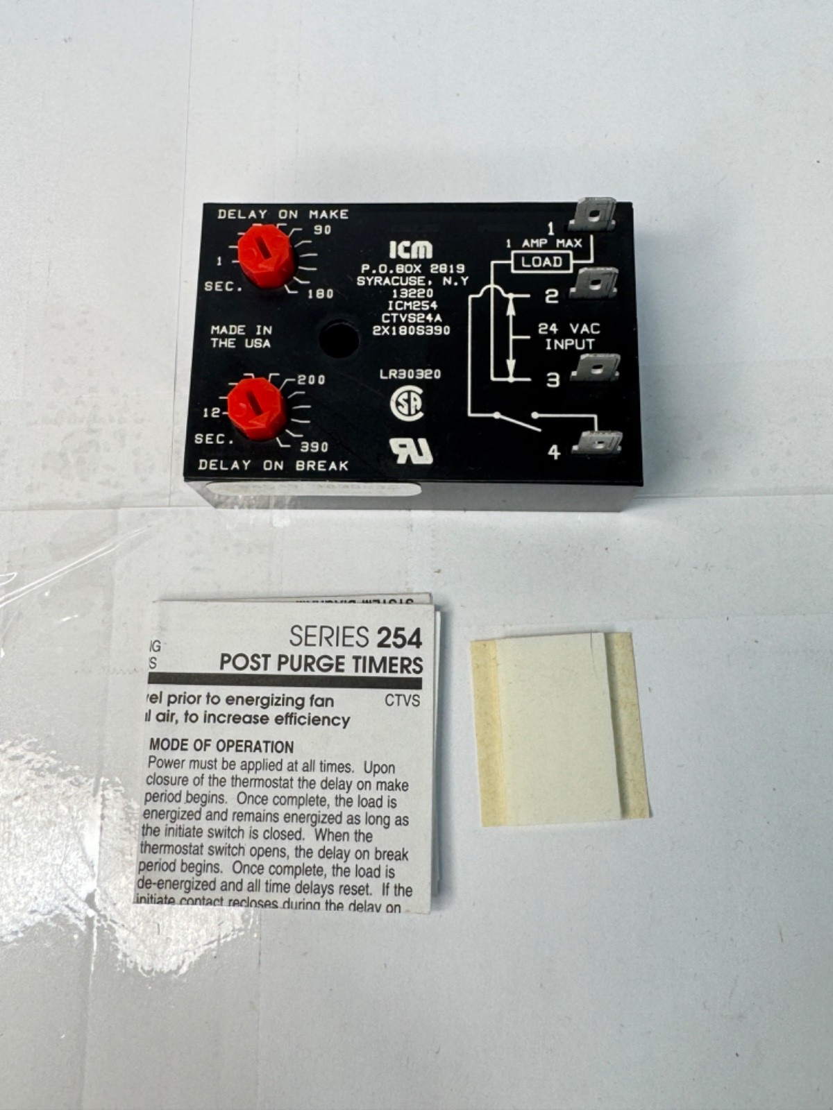 ICM Controls ICM254B Post Purge Fan Delay Timer, 12-390 Second Adjustable Delay