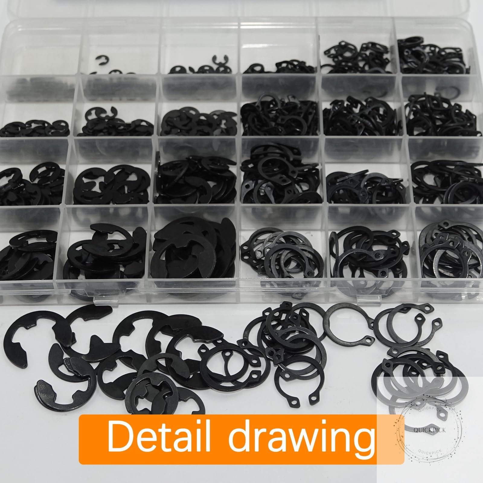 900Pcs C Clips Assortment (M5-M16) and E Clips Assortment Set (M2-M12), External