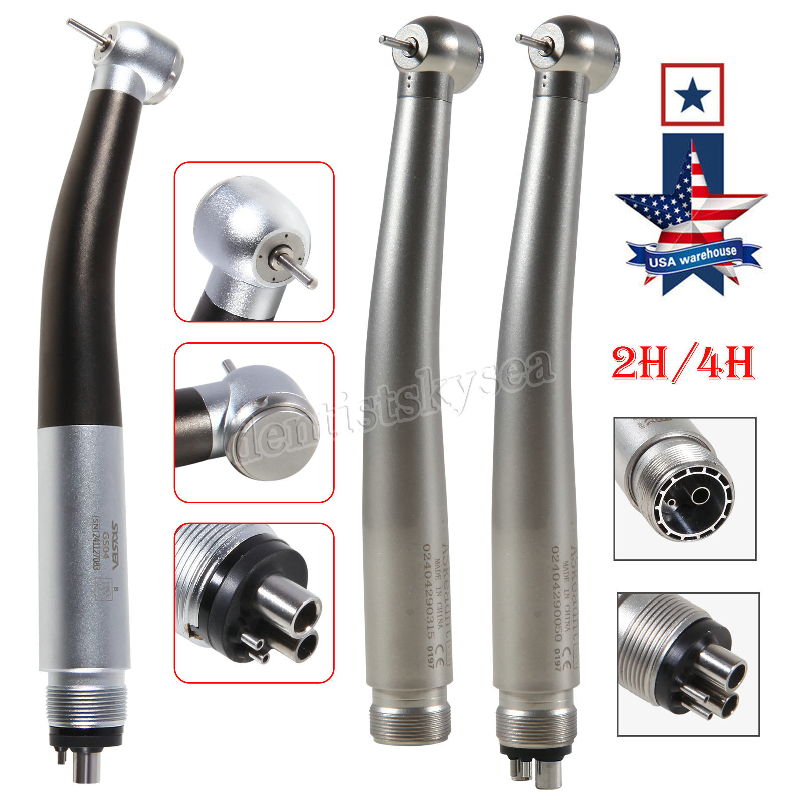 Dental LED Fiber Optic High Speed Turbine Handpiece Fit KAV NSK Coupler 2/4/6H