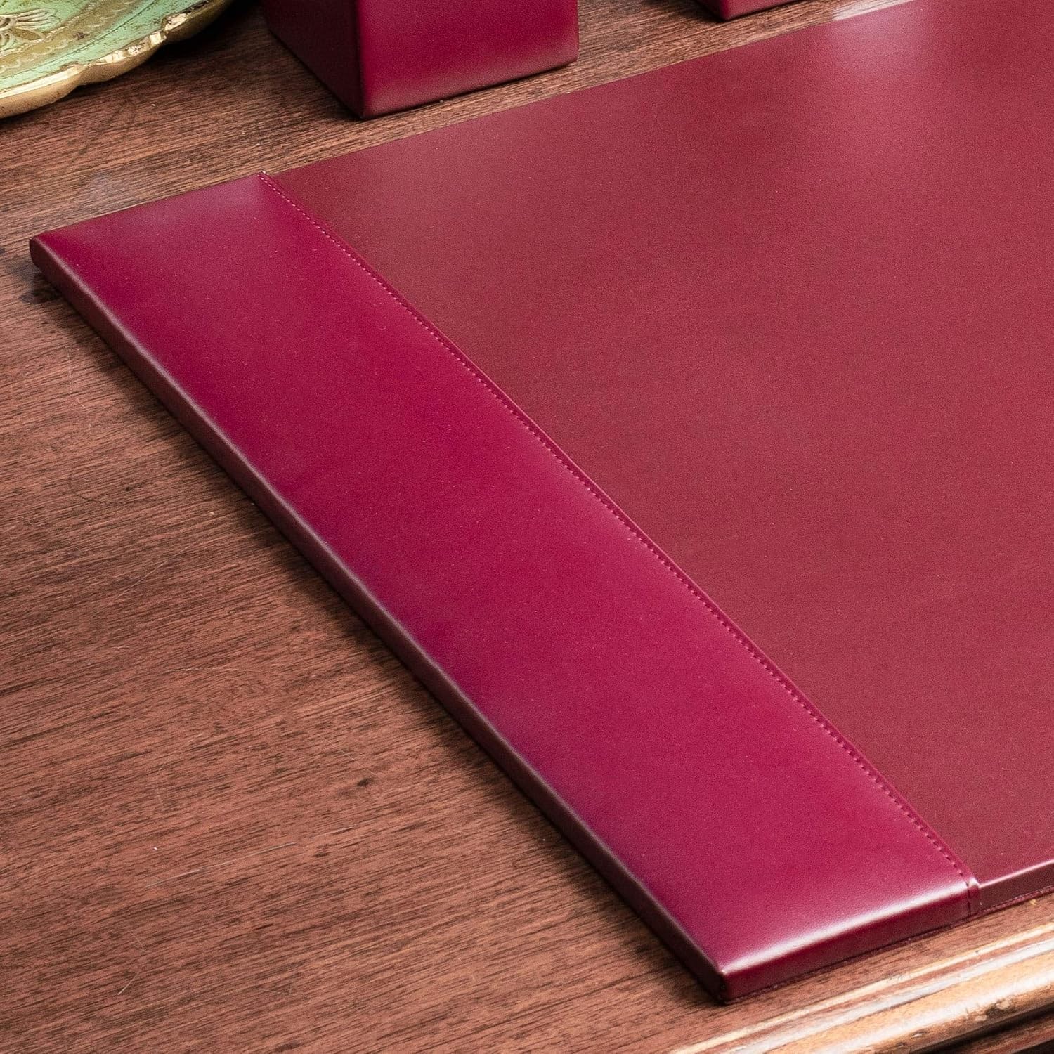 Bonded Leather Desk Pad W/ Side Rails Luxury Leather Desk Blotter Writing Padded