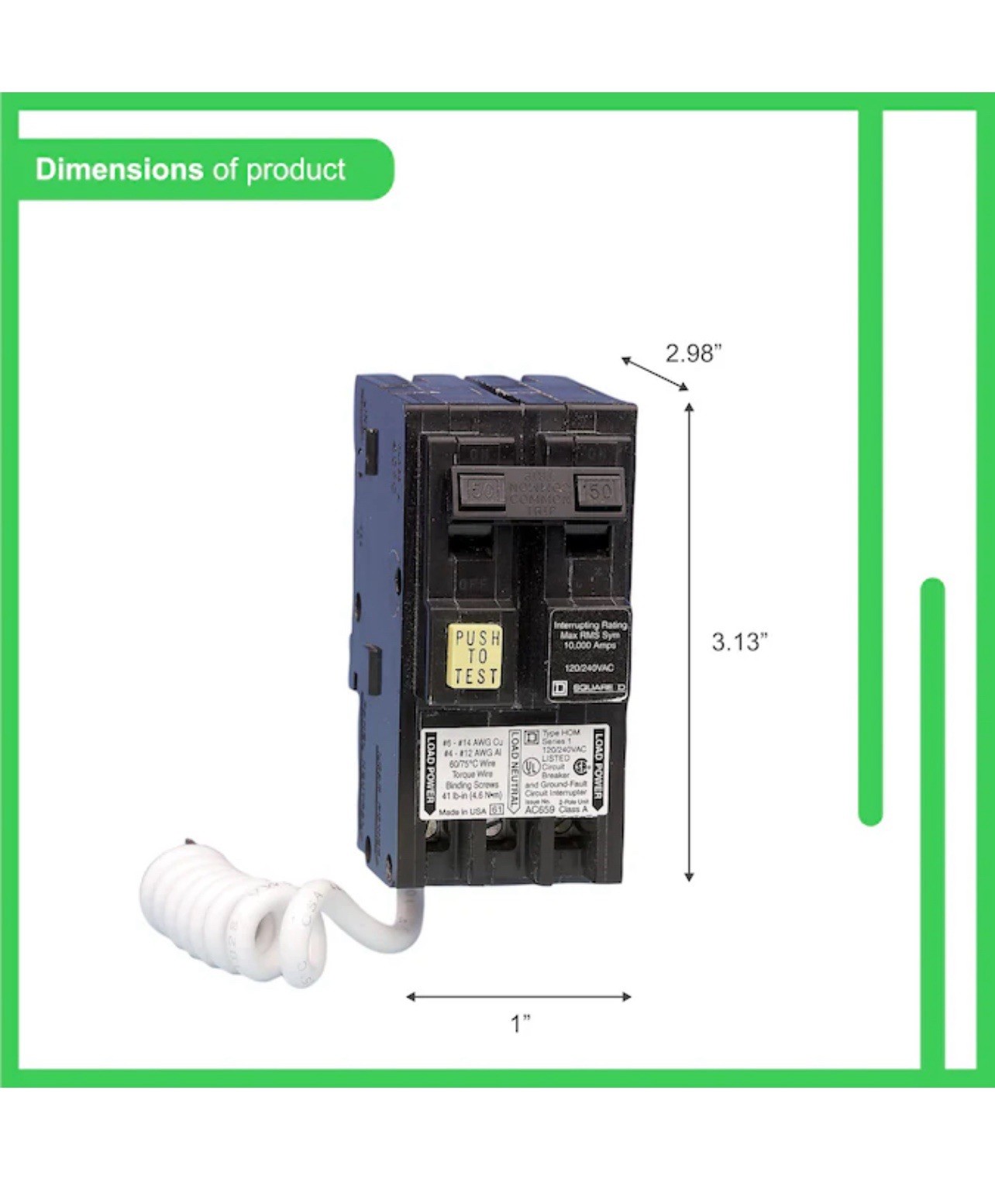 Square D Homeline 50A Two Pole Circuit Breaker & GFI HOM250GFIC