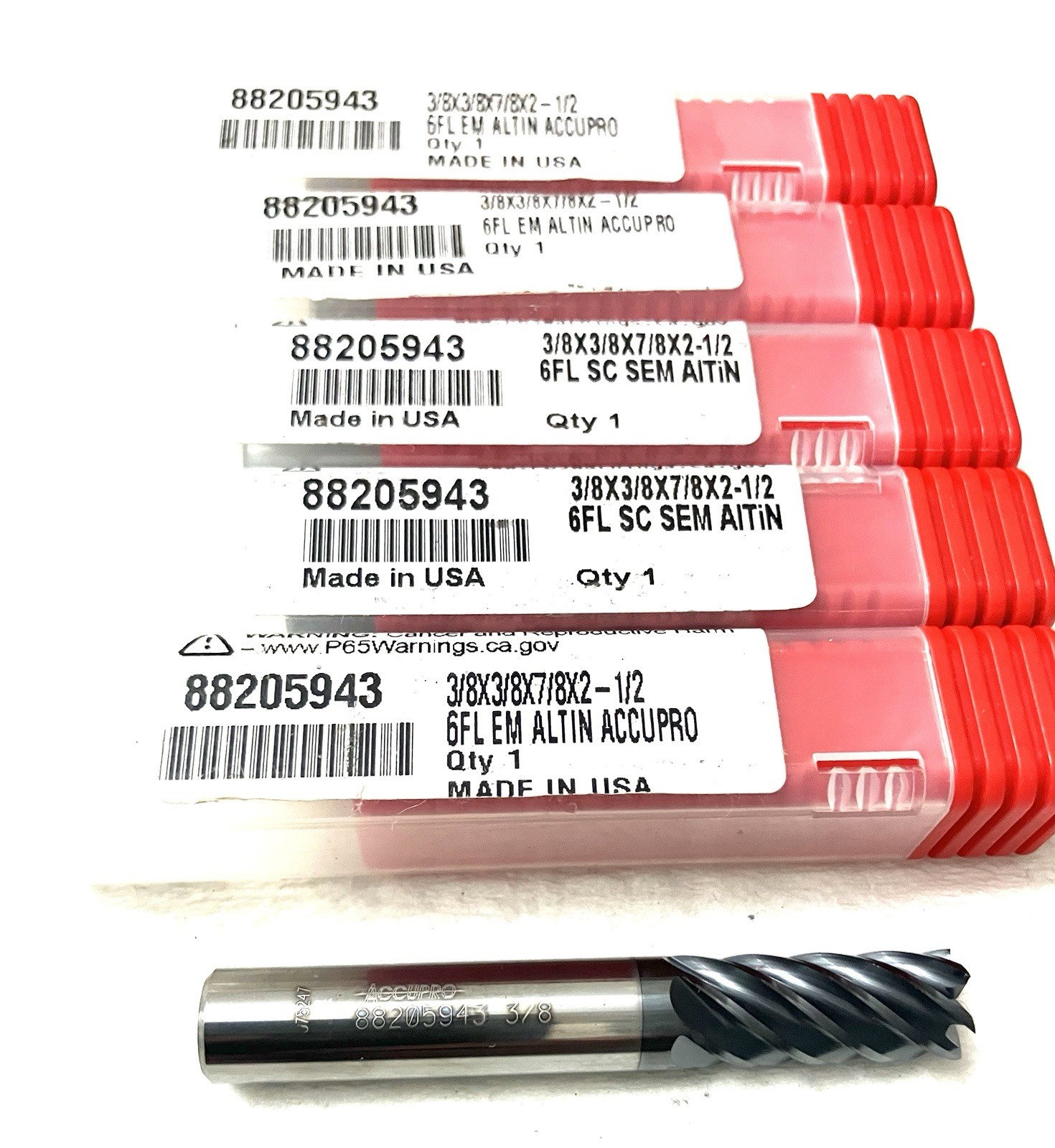 5PC Accupro 88205943 3/8″ 6FL Carbide Square End Mill AlTiN .3750 NEW LOT CNC
