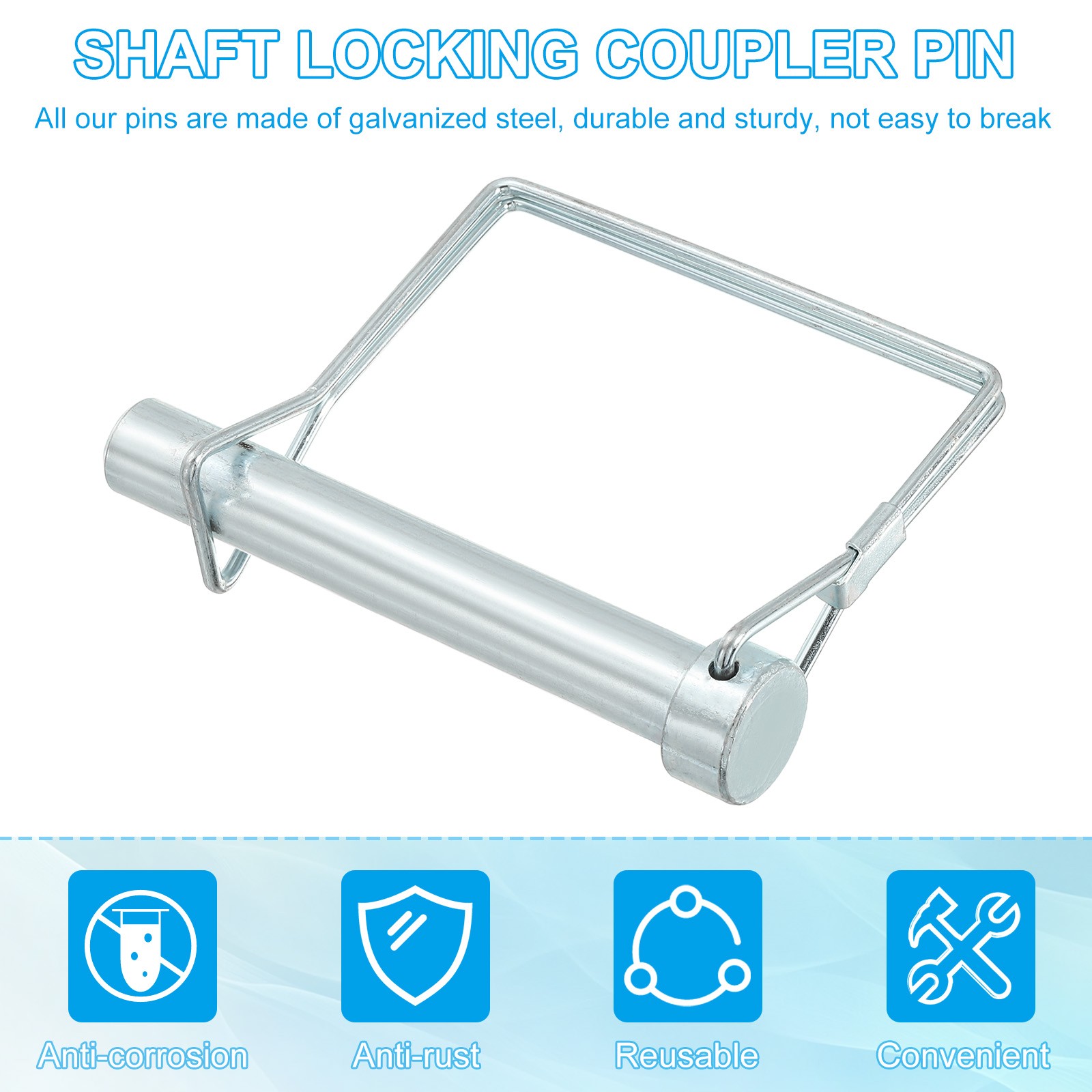 2Pcs 1/2″x3-1/8″ Square Trailer Coupler Pin Wire Lock Pin Shaft Locking Pins