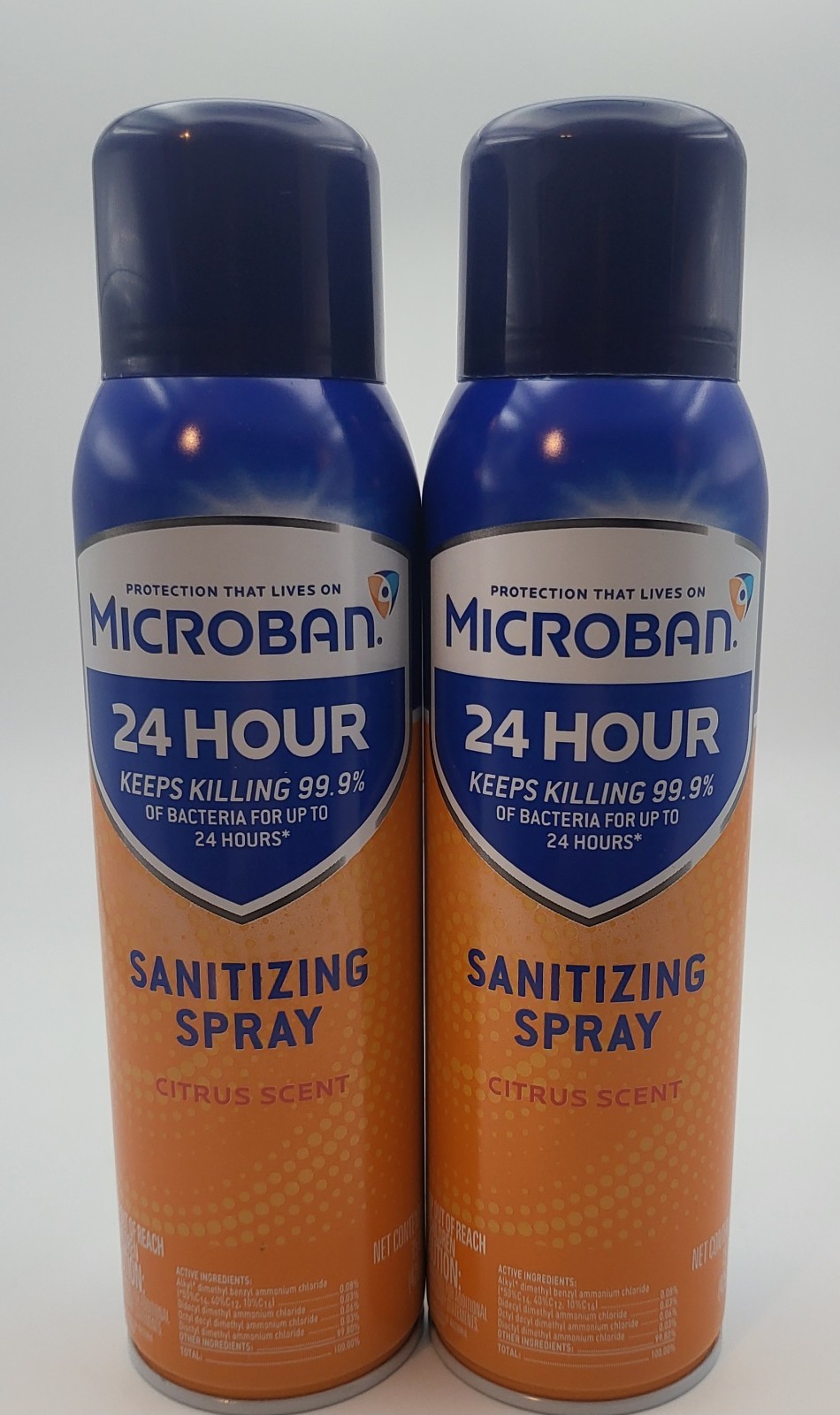 Microban Citrus Scent 24 Hr Disinfectant Sanitizing Aerosol Spray – 15oz New 2PK