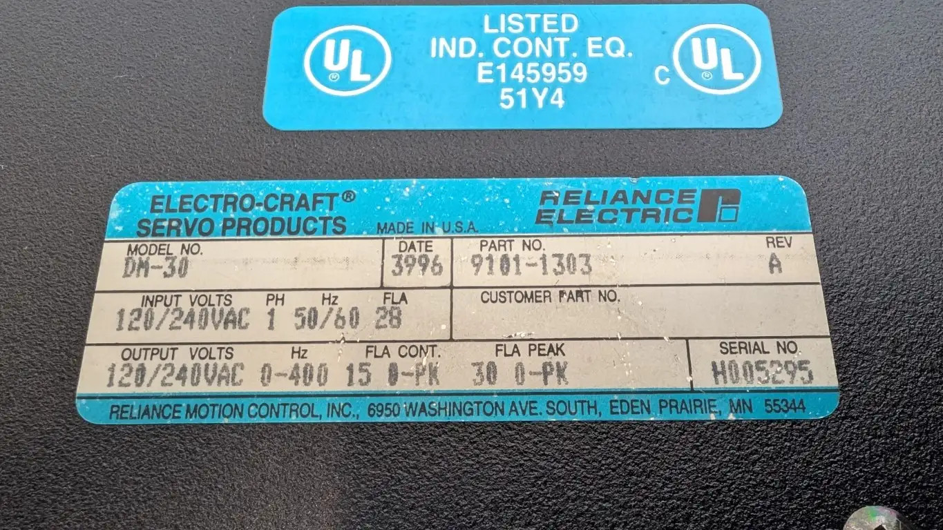 Electro-Craft 9101-1303 Servo Drive DM-30 BRU-200 A 120VAC 240VAC 28A 120/240VAC