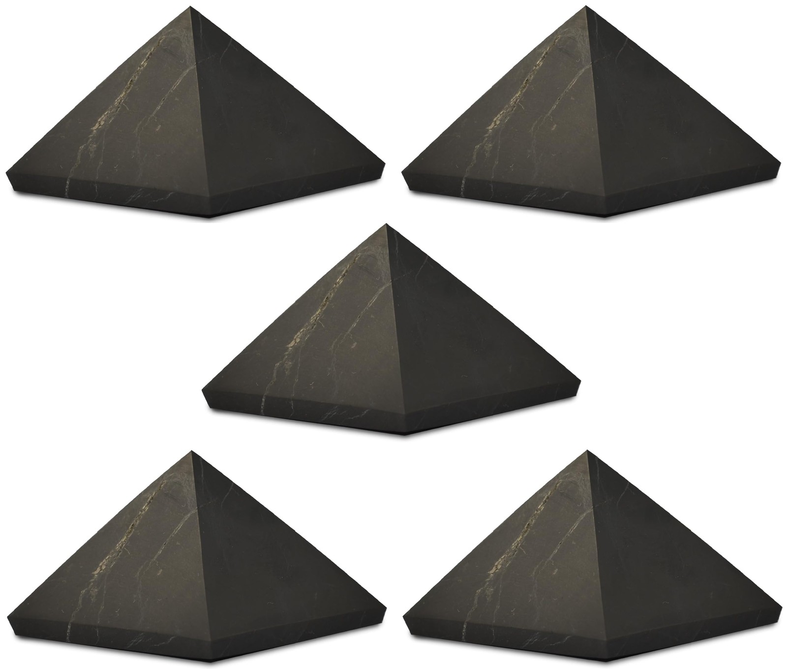 Shungite World 5pc Authentic Pyramid Unpolished 50mm Chakra Healing EMF Protect