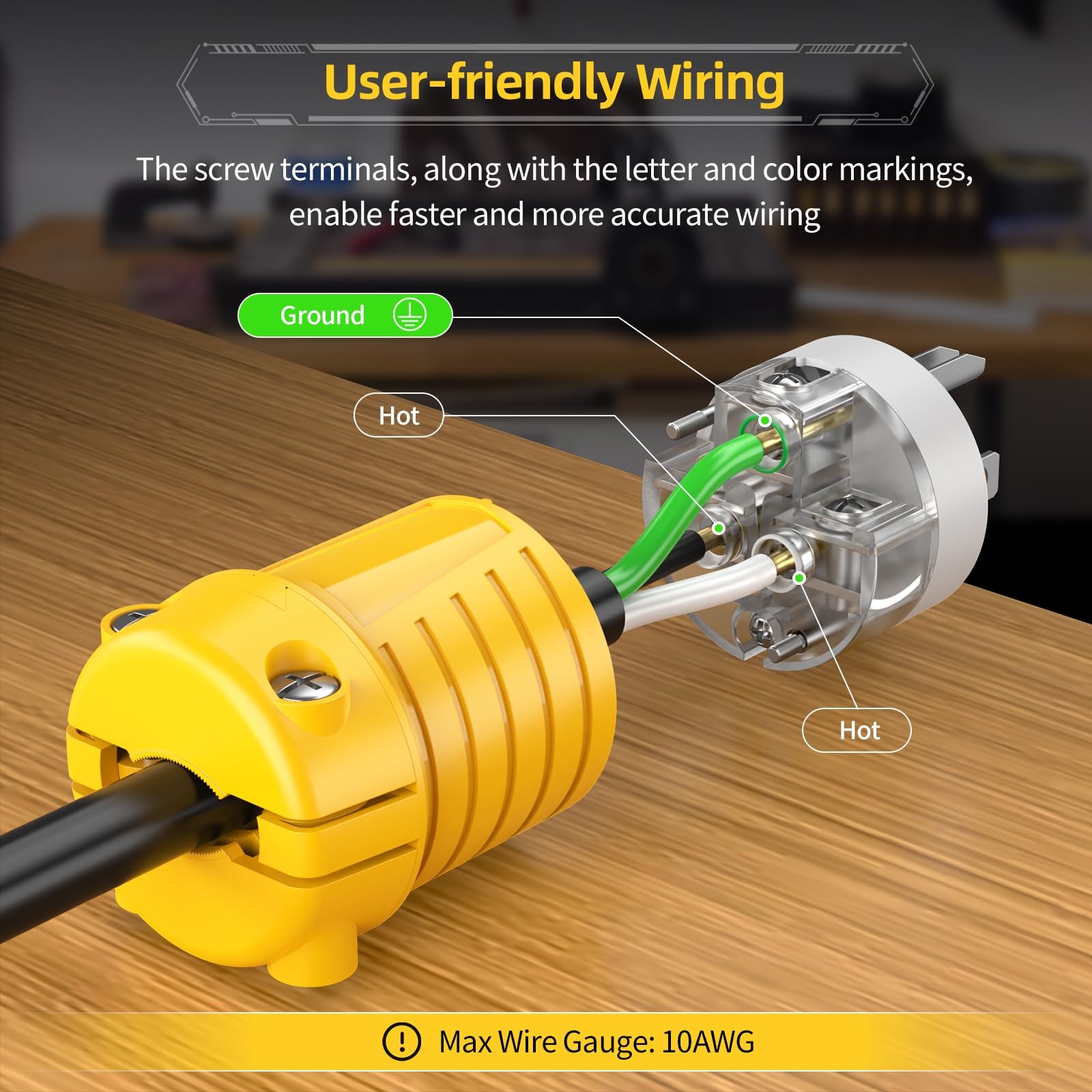20 Amp 220V Plugs Electrical Male Extension Cord Ends Drop Yellow