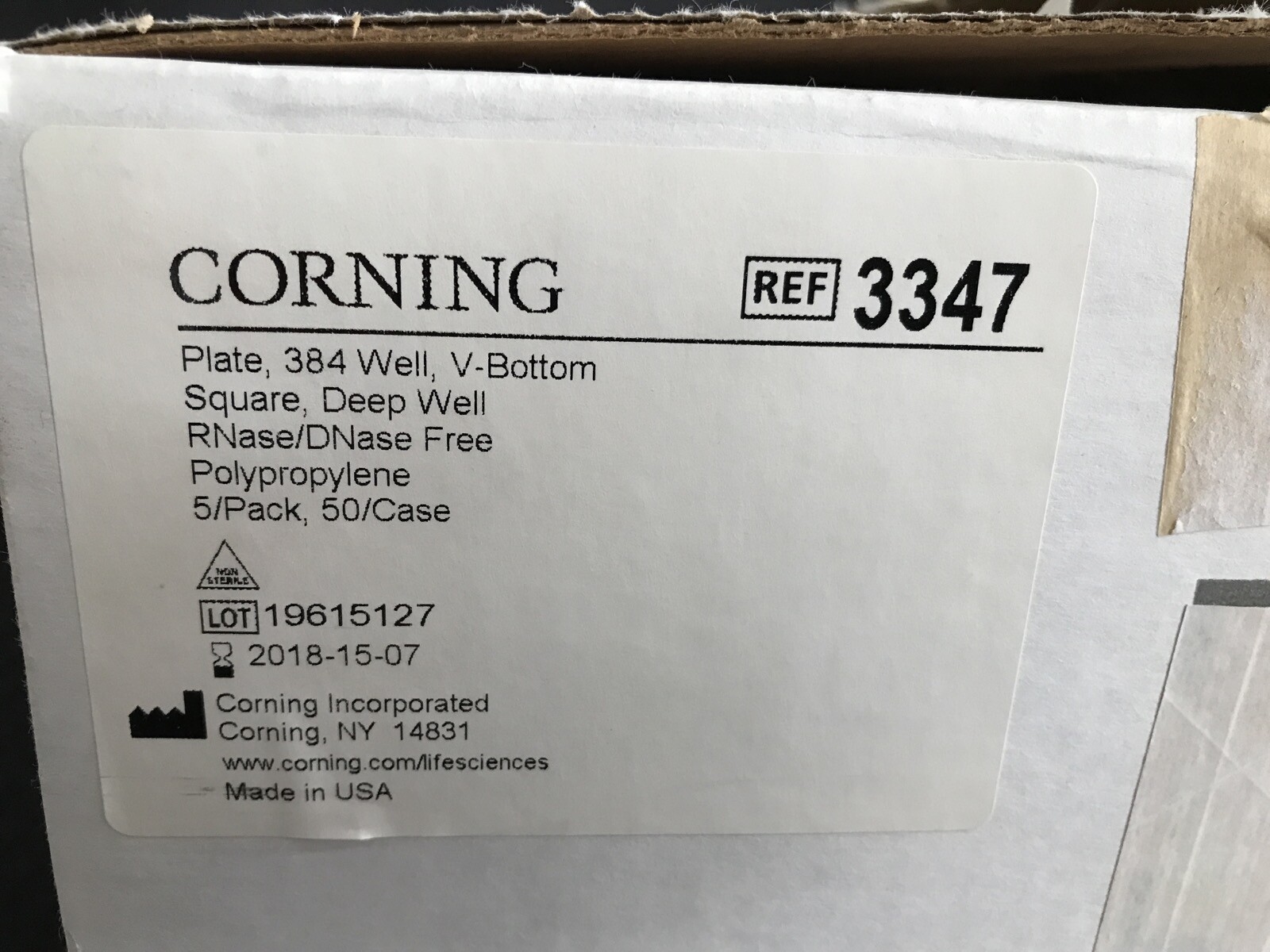 (50/Cs) CORNING 384-Well PP Deep Well Square Storage Microplates V-Bottom 3347