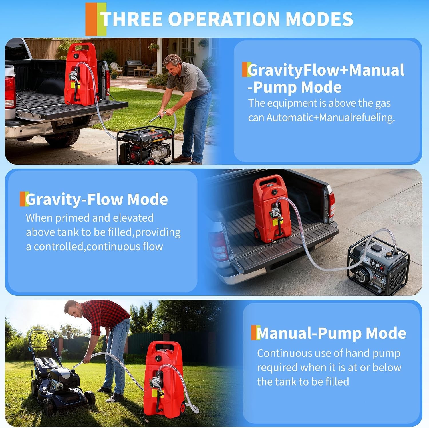 15 Gal Portable Fuel Caddy Gas Storage Tank Container Manual Pump 10 ft Hose