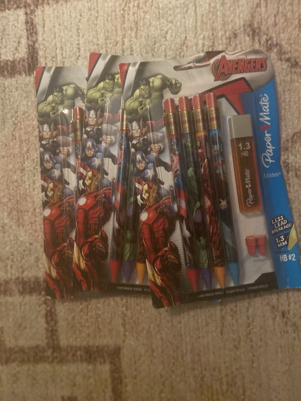 NEW Lot of 3 Paper Mate MARVEL Avengers -12 Mechanical Pencils Set+ Refill 1.3mm