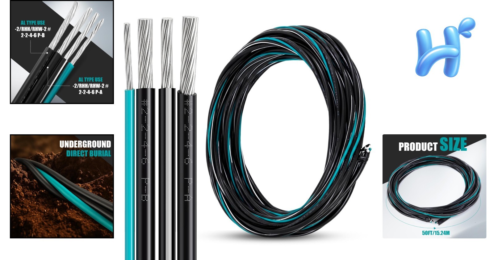 Electrical Cable 50 Ft 4 Wires Aluminum Underground Mobile Home Feeder