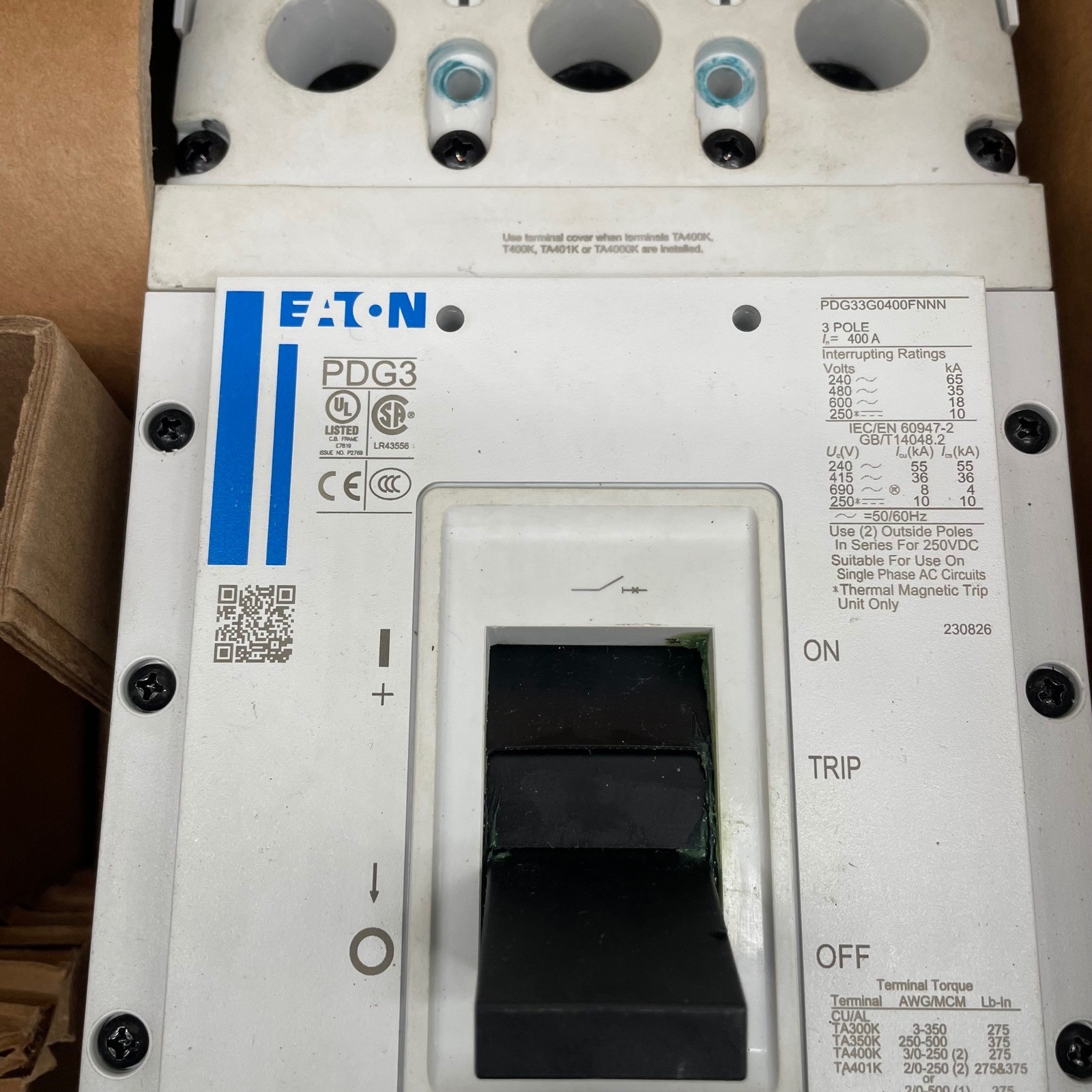 Eaton PDG33F0400B2NJ Power Defense 400A 3-Pole 600V Circuit Breaker PXR10 NIB