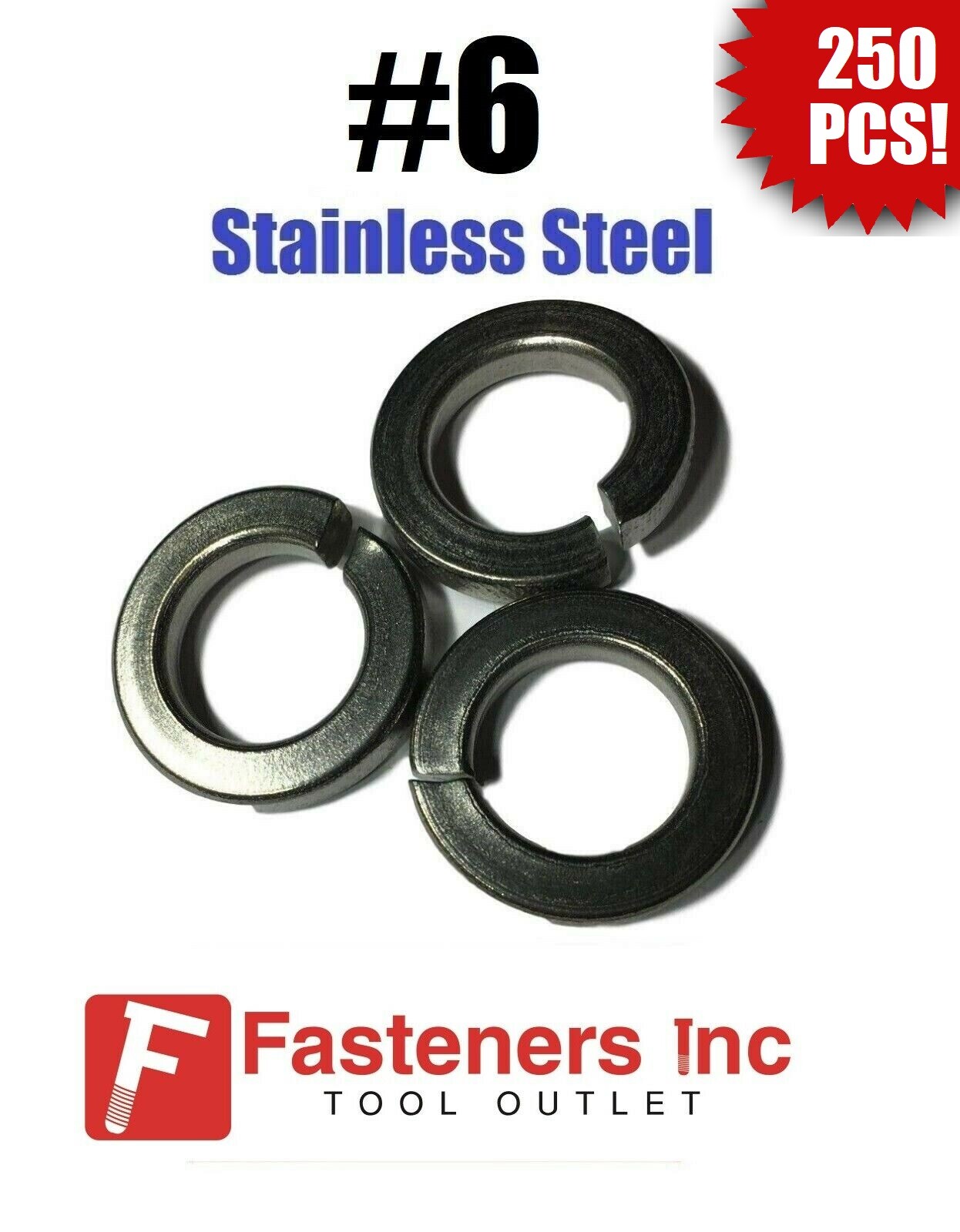 (Qty 250) #6 Stainless Steel Regular Split Lock Washers Type 18-8
