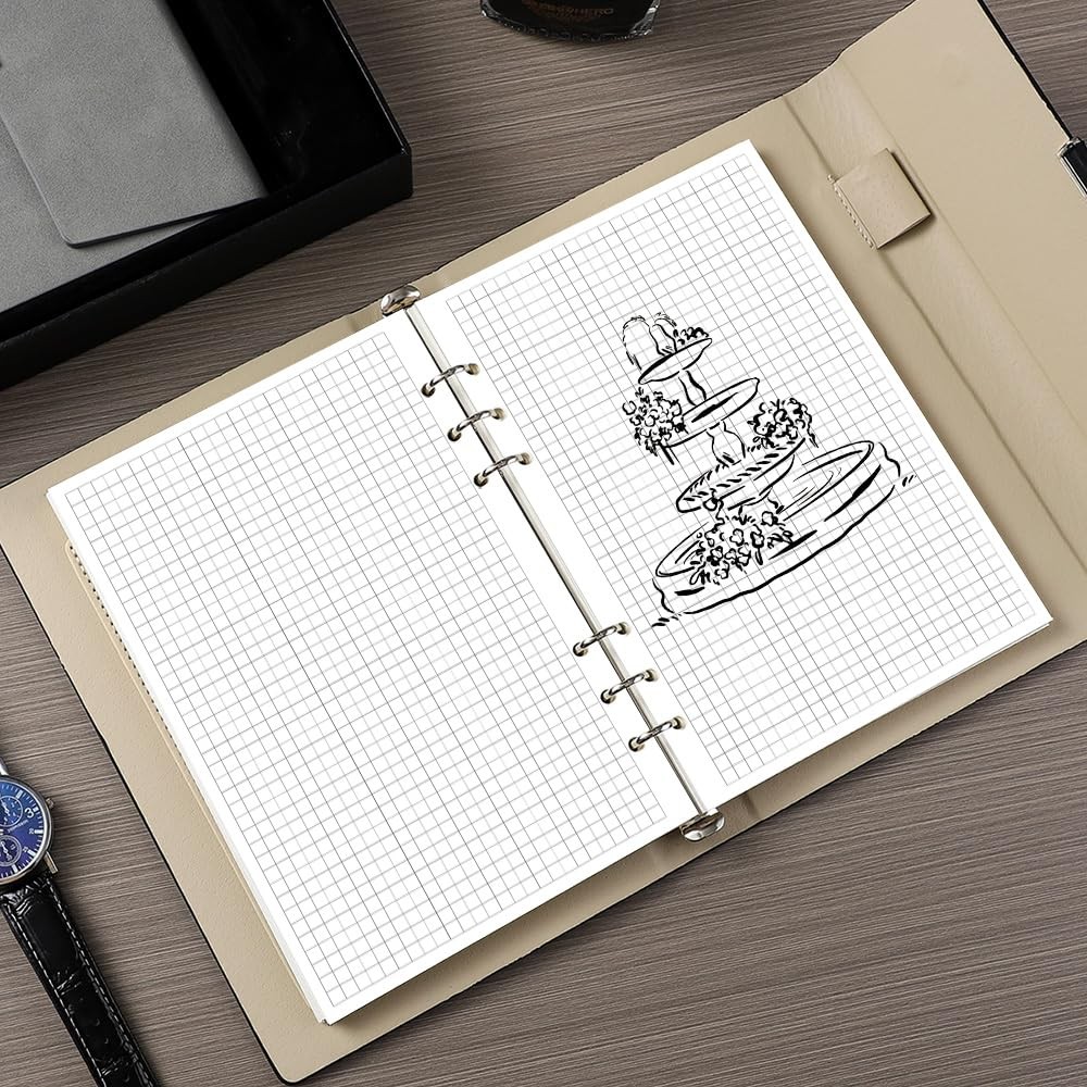 A5 Grid Refill Paper, 6-Hole Graph 5.8″ x 8.3″, Blue,Clear,White