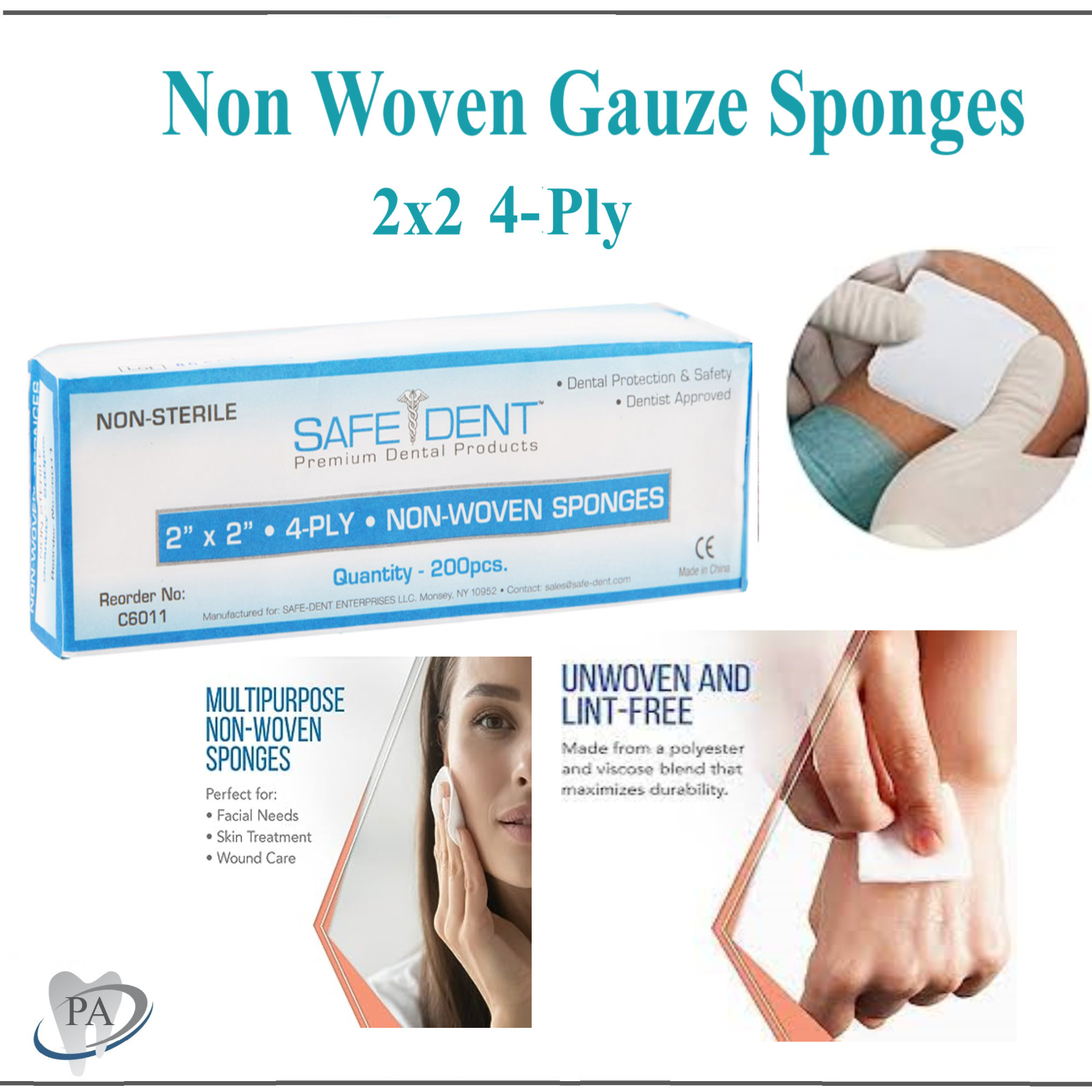 2x 2- 4 Ply, 4 x4 – 4-Ply Gauze Sponge Non Woven Sponges, Non-Sterile Cotton USA