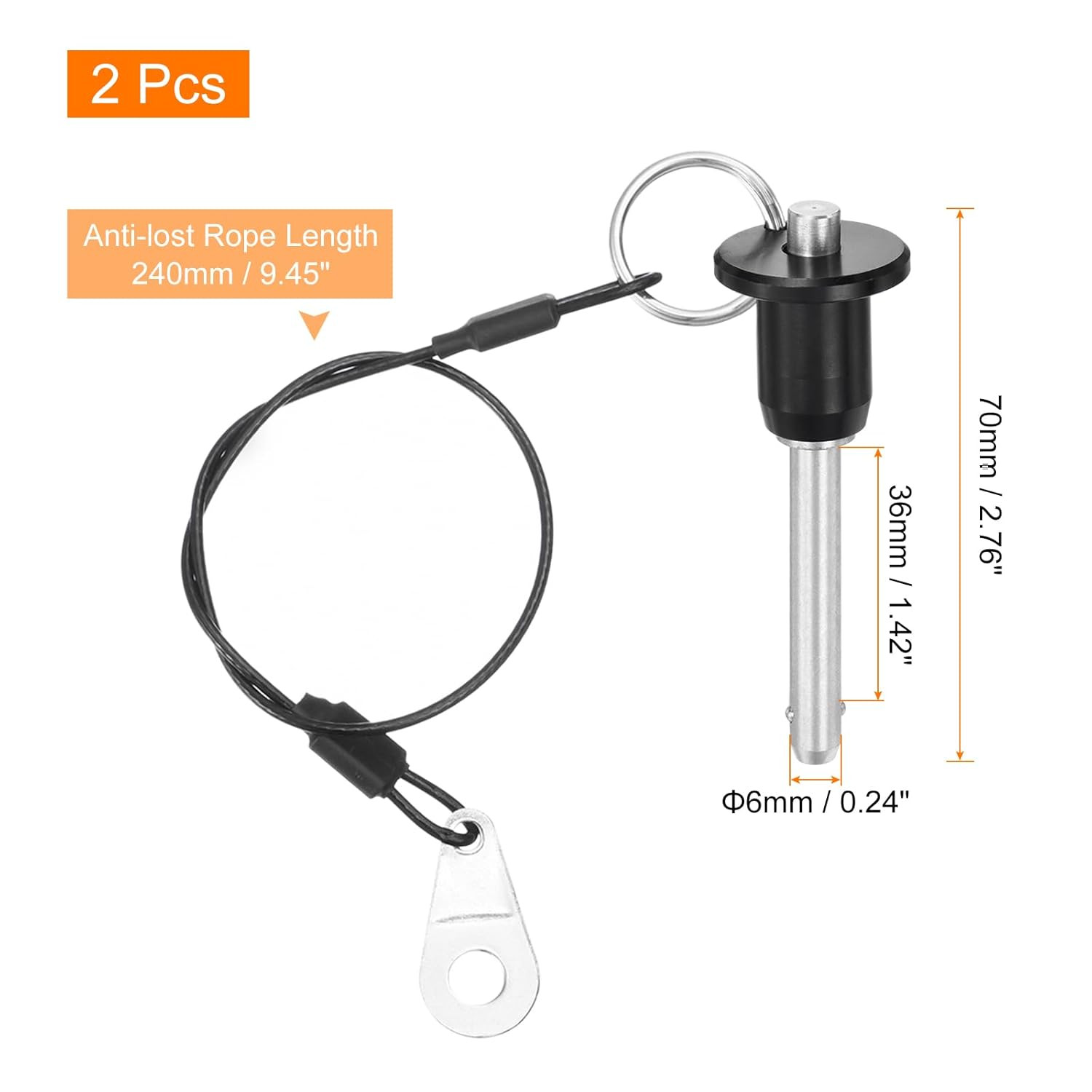 Uxcell 2 Pcs Quick Release Pin, 1/4″ X 1.42″(Dia. X L) Ball Locking Pin with Pus