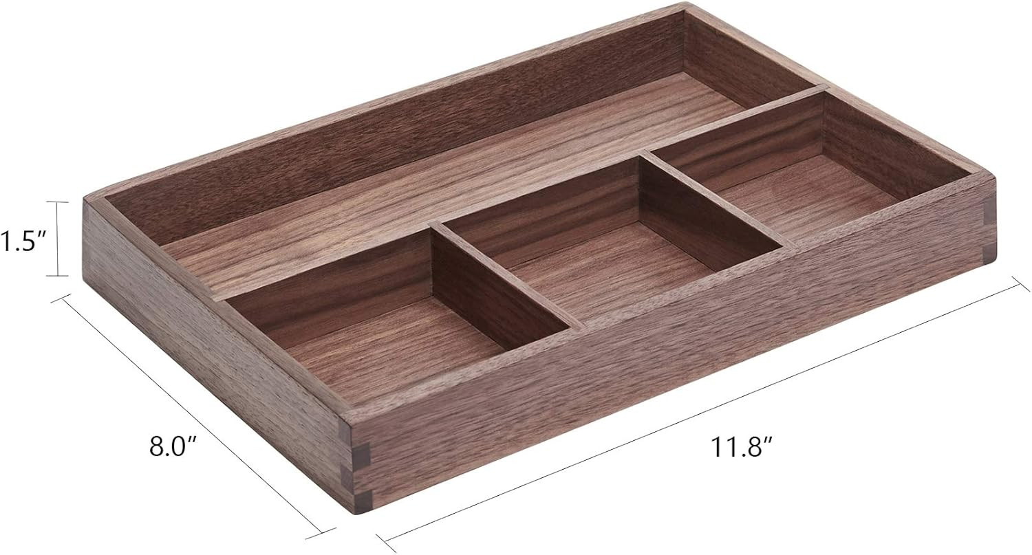 Wood Organizer Tray,Black Walnut,Desk & Drawer Storage Box (Walnut Master)