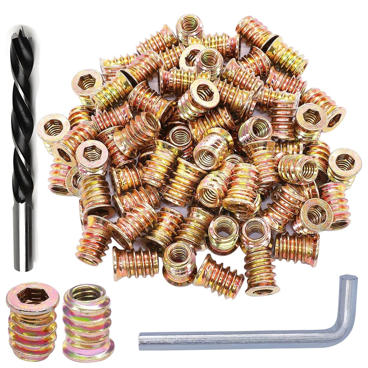 100 Threaded Inserts for Wood 1/4-20X25MM Screw in Nut Fastener Connector, NEW