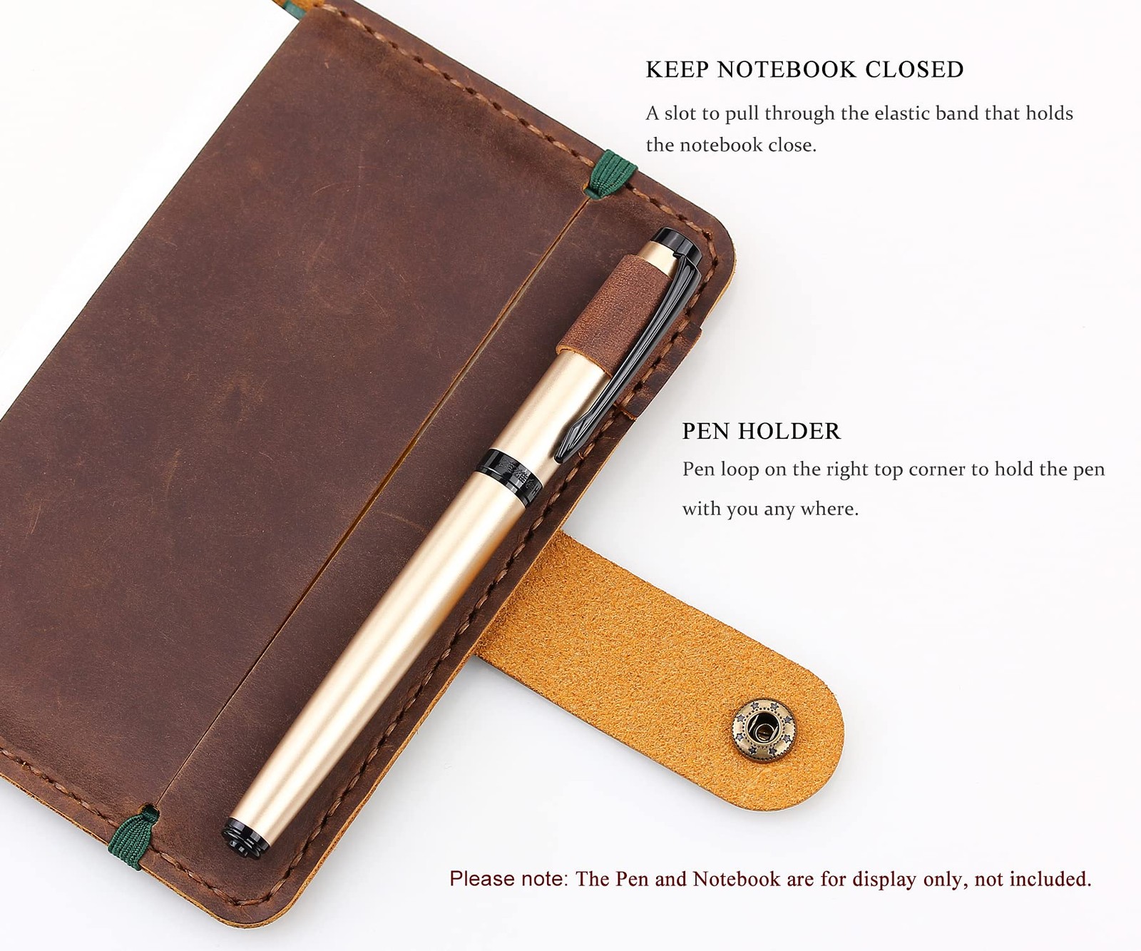 Fasjosma Leather Journal Cover for 3.5″x5.5″ Hardcover Notebook, Rustic Handm…