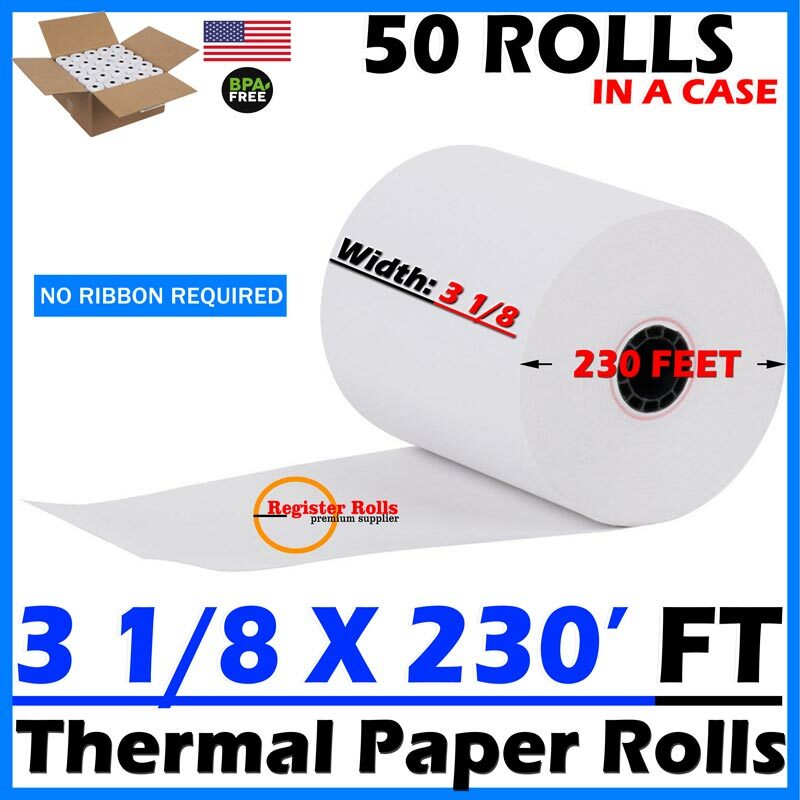 3 1/8″ x 230′ Thermal Receipt POS Printers – Cash Registers BPA FREE 50 ROLLS