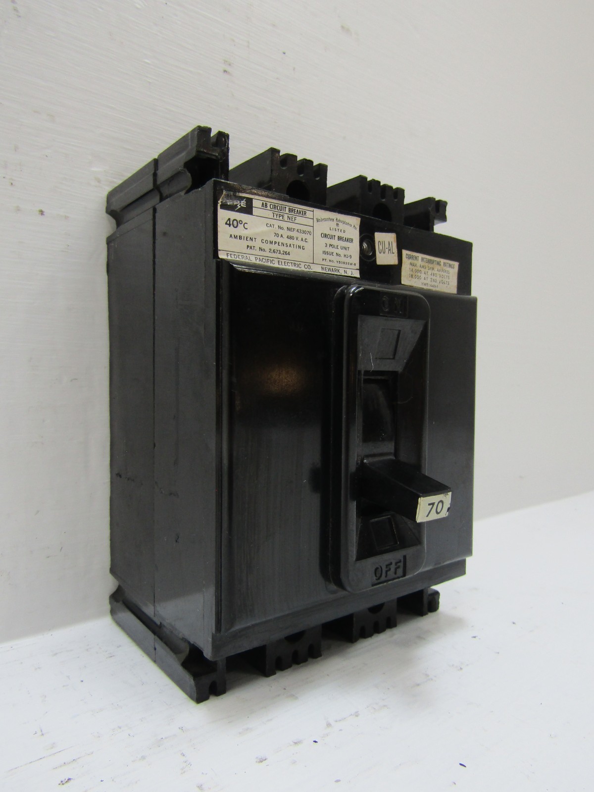 FPE Federal Pacific NEF433070 70 Amp 480V 3-Pole NEF AB Circuit Breaker 70A 3P