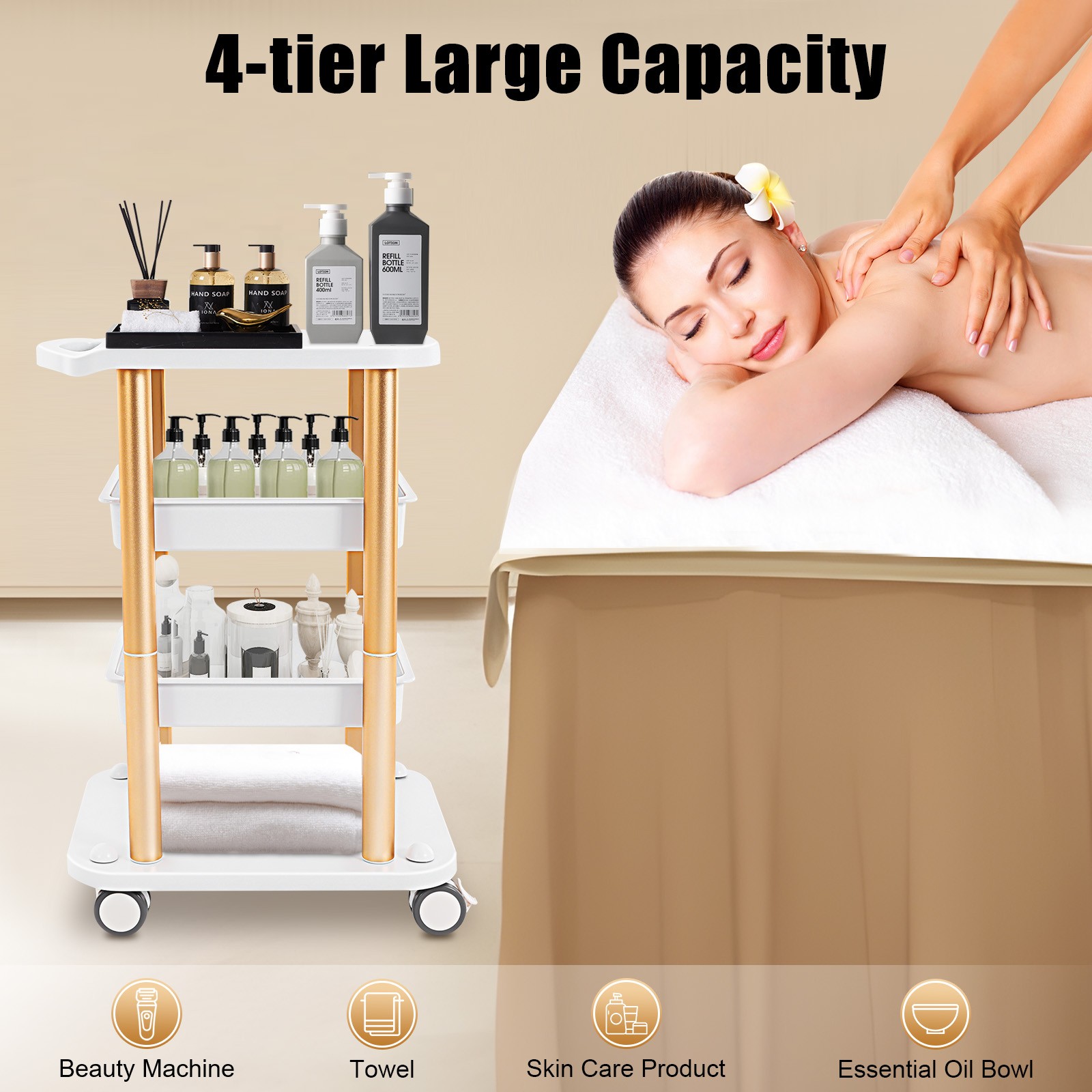 Instrument Rolling Cart For Cavitation Beauty Machine Salon SPA Trolley Stand US