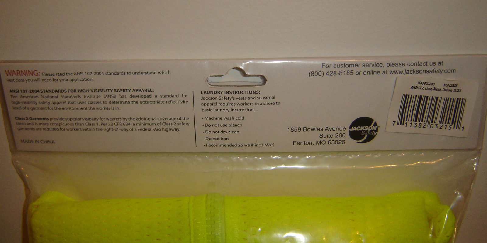 JACKSON SAFETY VEST # 22838 ANSI CLASS 2 JS#3022285 **NEW IN PACKAGE**