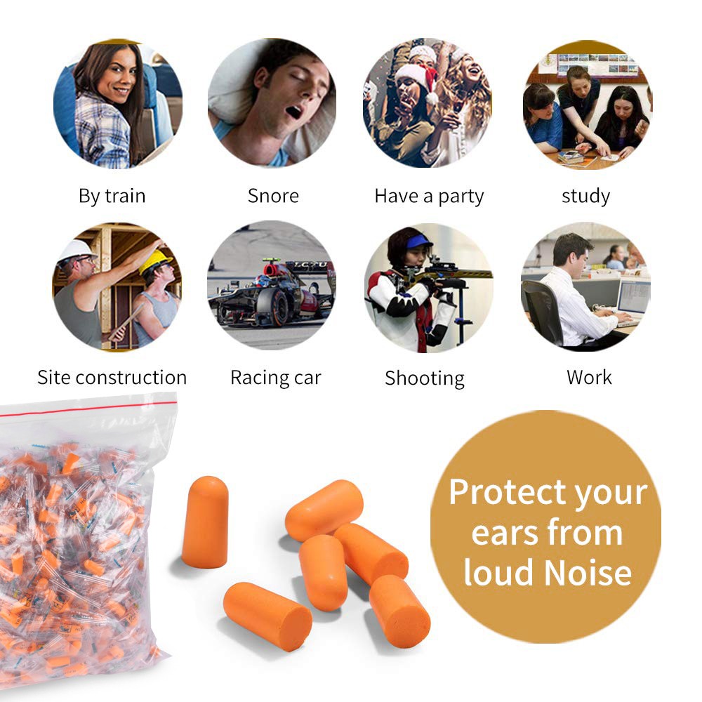 400/600 Ear Plugs Soft Orange Foam Sleep Travel Noise Shooting Working Lot Bulk