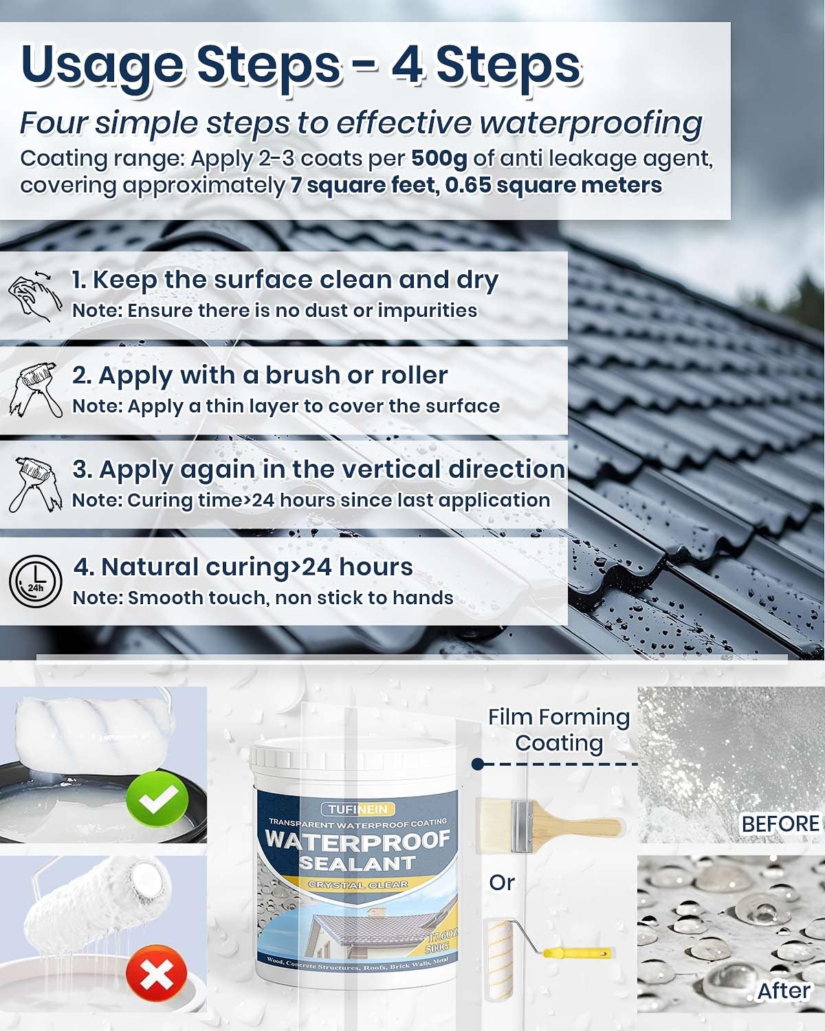 Waterproof Sealant 17.6Oz Clear, Transparent Waterproof Coating Water-Based Inv