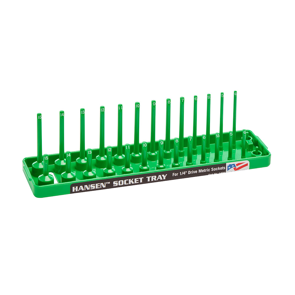 Hansen 6pc Socket Organizer Tray Rack Holder Metric SAE 1/4″ 3/8″ 1/2″ Green