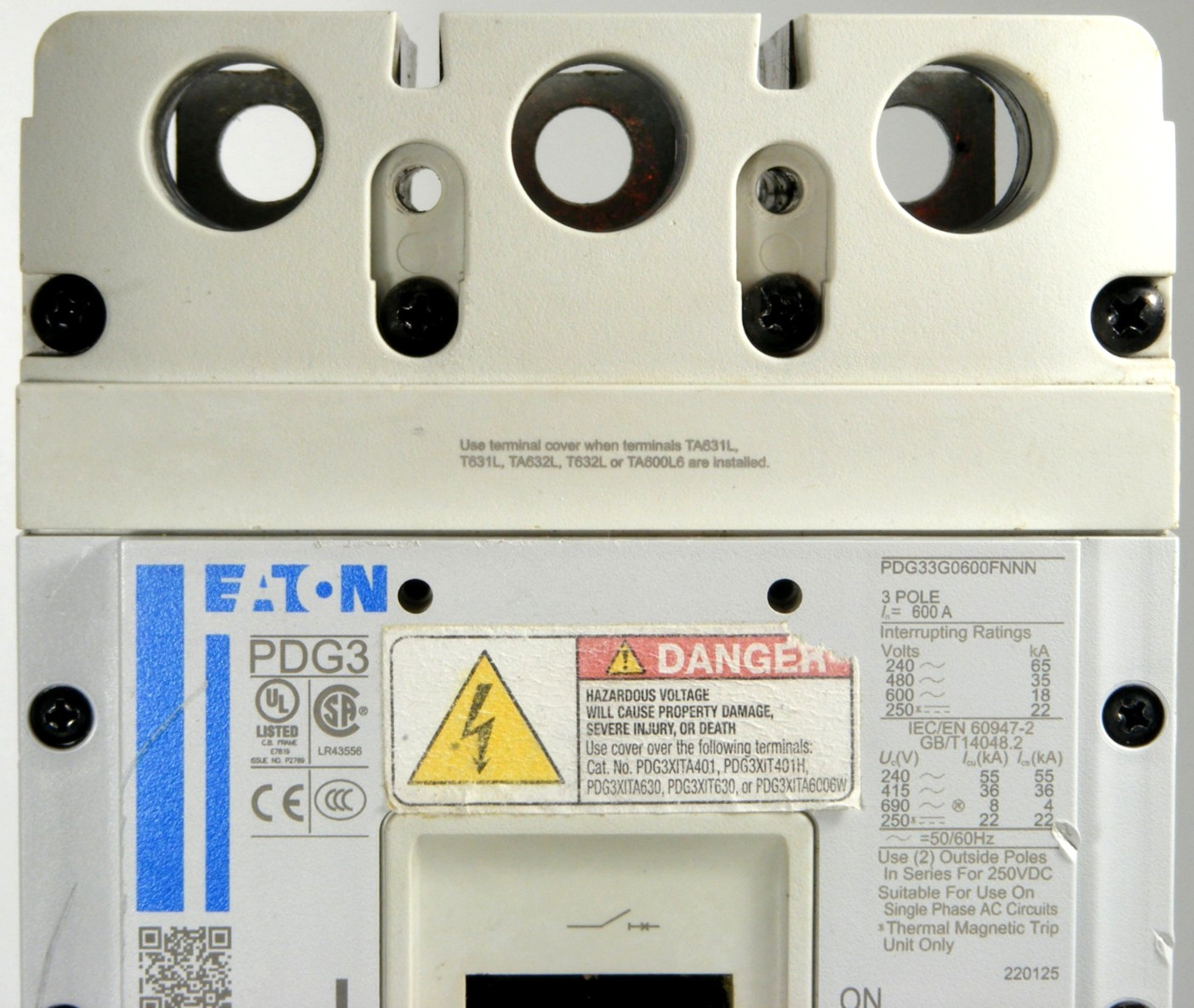 USED Eaton PDG33G0600TFAN Circuit Breaker Assembly, TMTU, 3P 600A 600V 35kA@480V