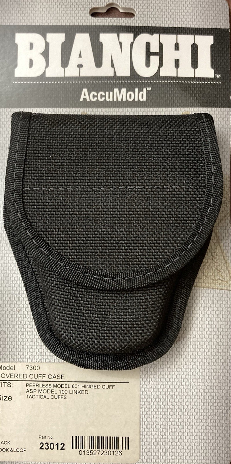 Bianchi AccuMold 7300 Covered Handcuff Case Black Hook & Loop MPN 23012