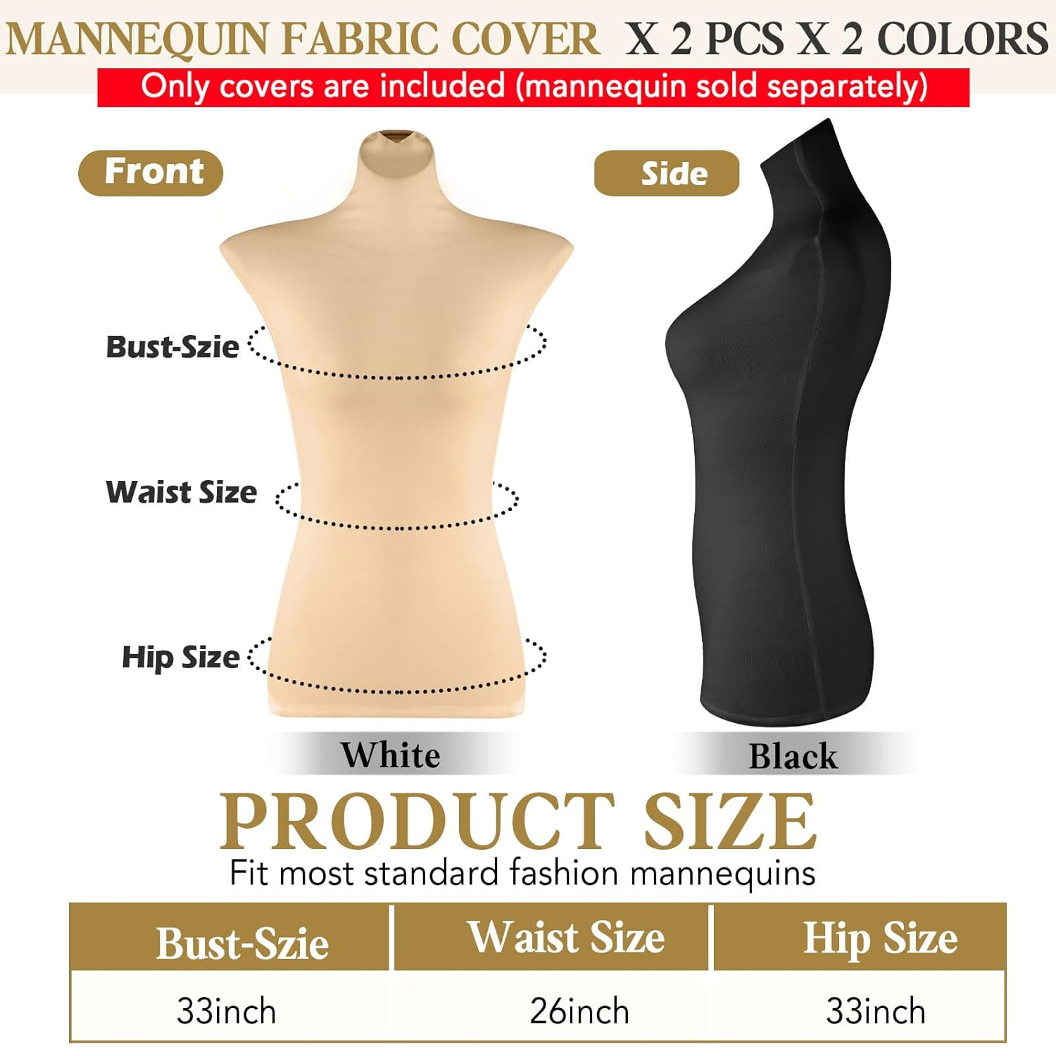 2 Pieces Mannequin Fabric Cover Soft Stretchy Clothing Upper Body Mannequin Cove