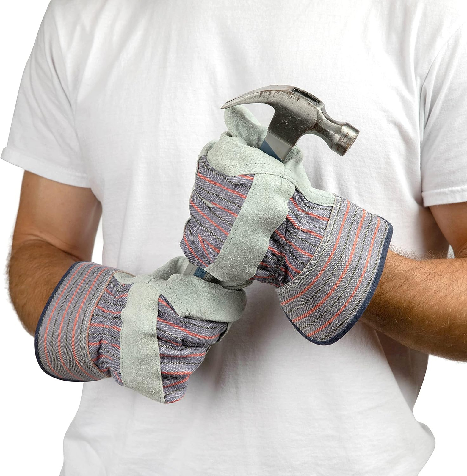 Cowhide Leather Work Gloves Pack of 60 with Cotton Back and Rubber Safety Cuff