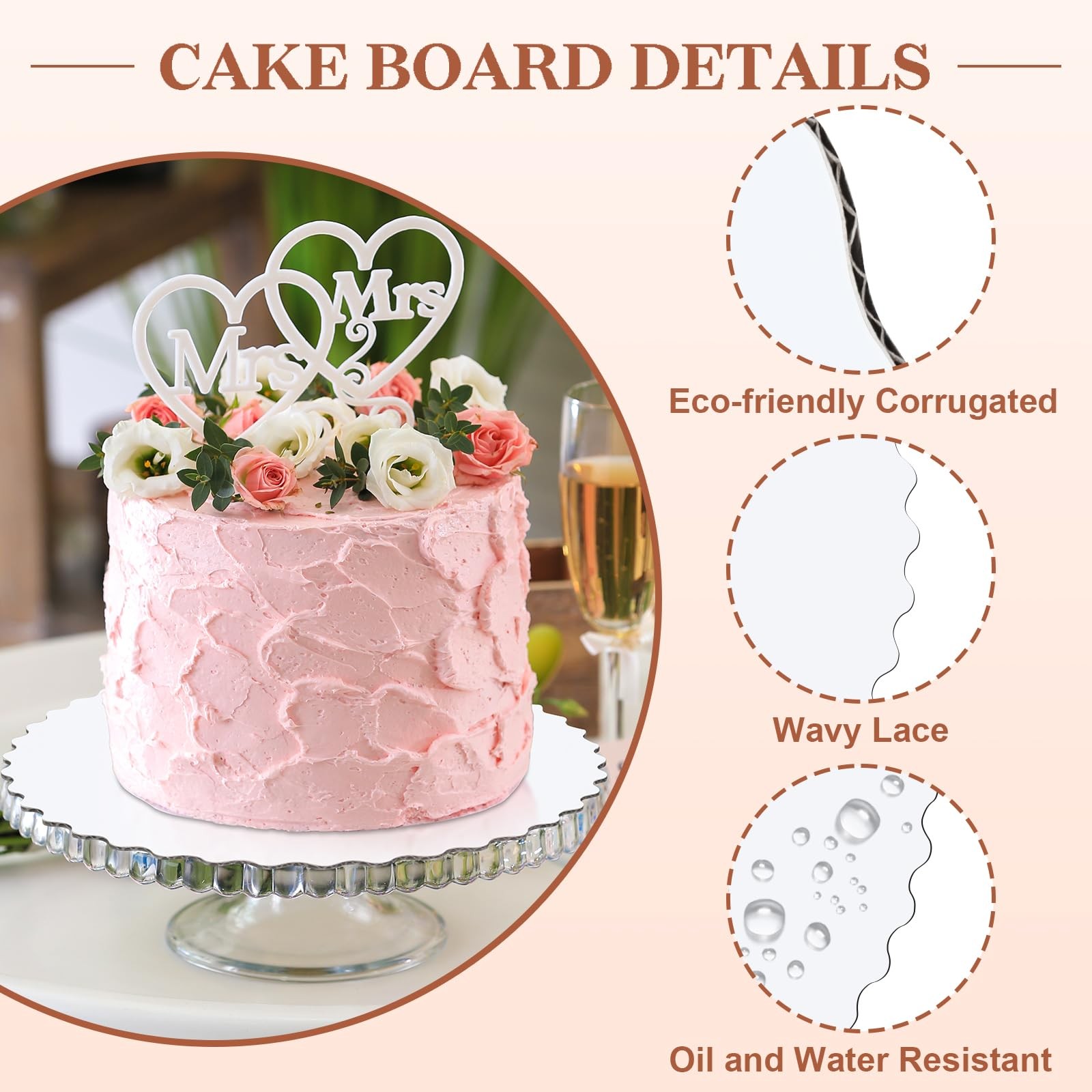 Cake Boards 8 inch Round, White Scalloped Edges Food 8 Inch
