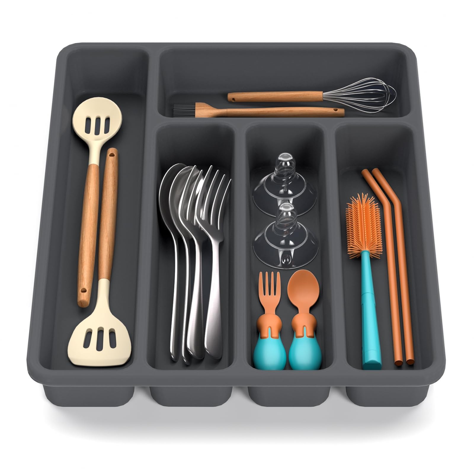Non-Slip Silicone Kitchen Drawer Organizer Utensils Flatware Cutlery Tray Insert