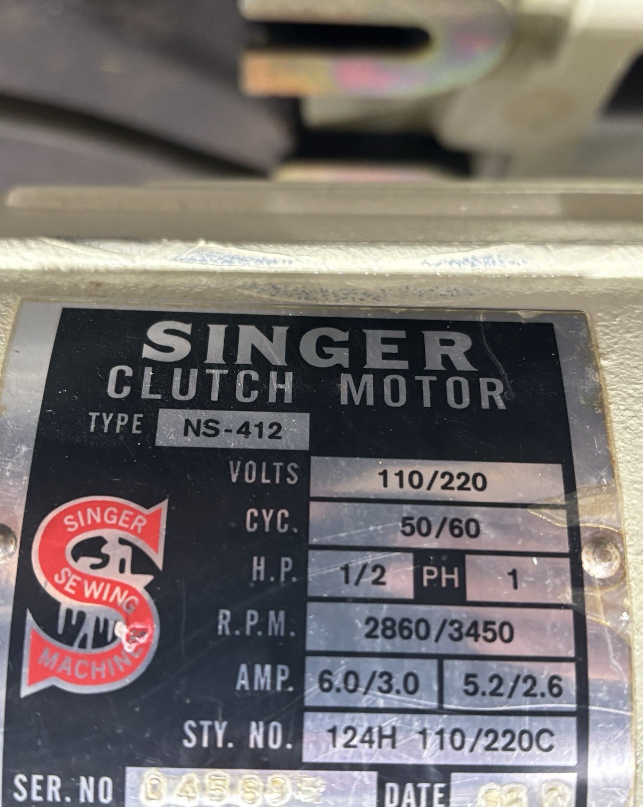NS-412 singer Sewing clutch motor with switch 60 Amps 1/2 Hp Smooth & Quite