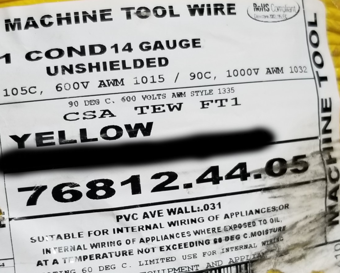 Carol 76812 #14awg Stranded Bare Copper PVC Hook Up Wire AWM MTW Yellow /50ft