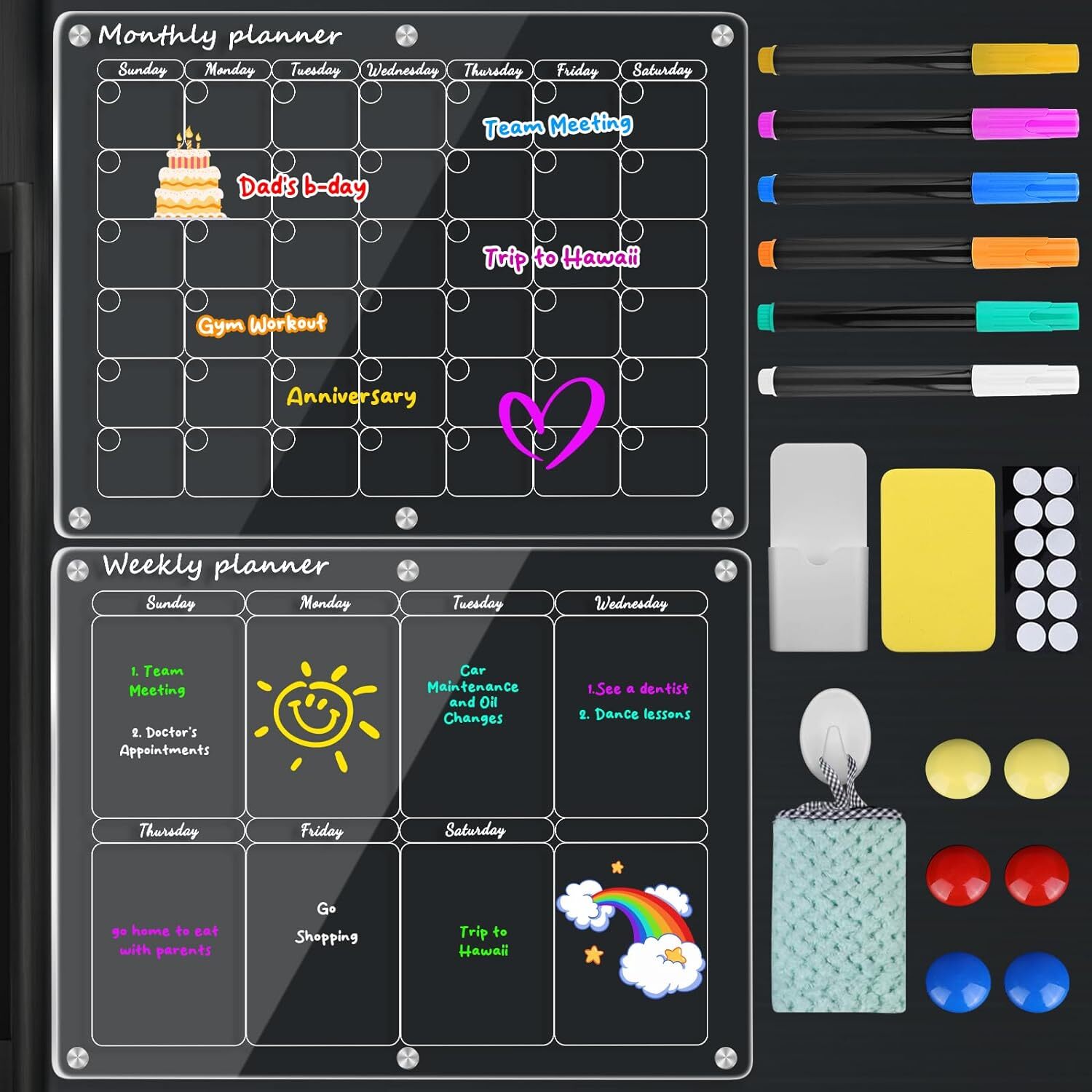 Acrylic Magnetic Monthly Weekly Calendars for Fridge Transparent Dry Erase Board
