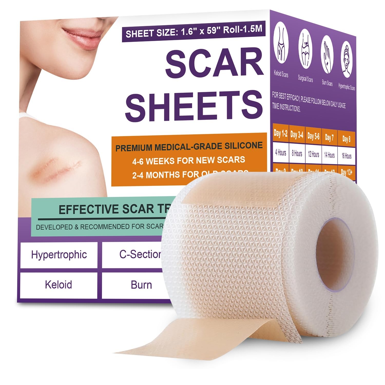 Silicone Scar Sheets, Medical Grade Tape for 1.5M, Beige