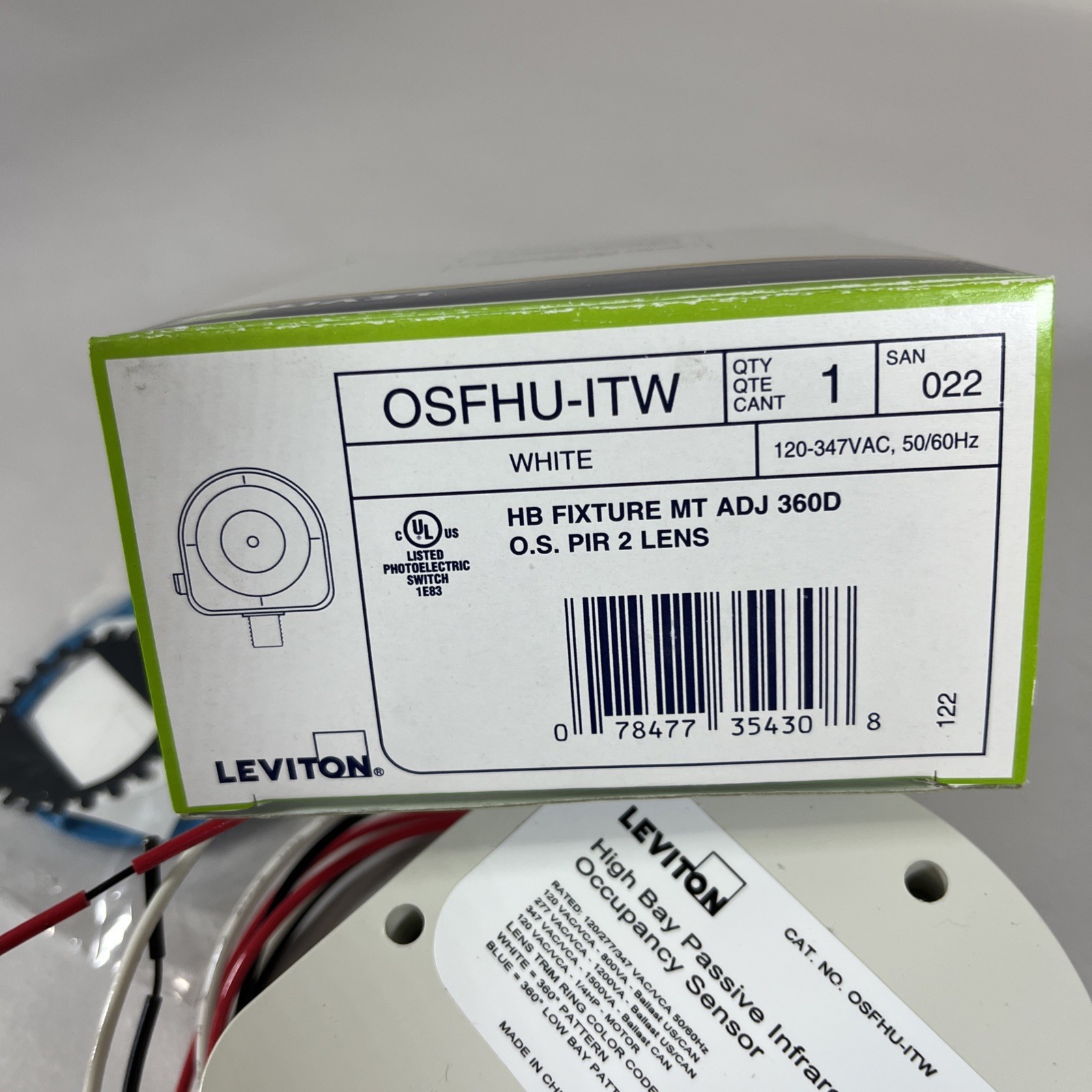 LEVITON High Bay Occupancy Sensor, 120-347 VAC/CA OEM Part # OSFHU-ITW – White