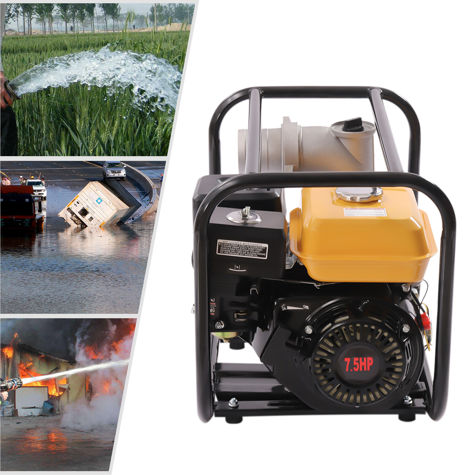 4 Stroke 7.5HP Gas Power Semi-Trash Water Pump High Pressure Garden Irrigation