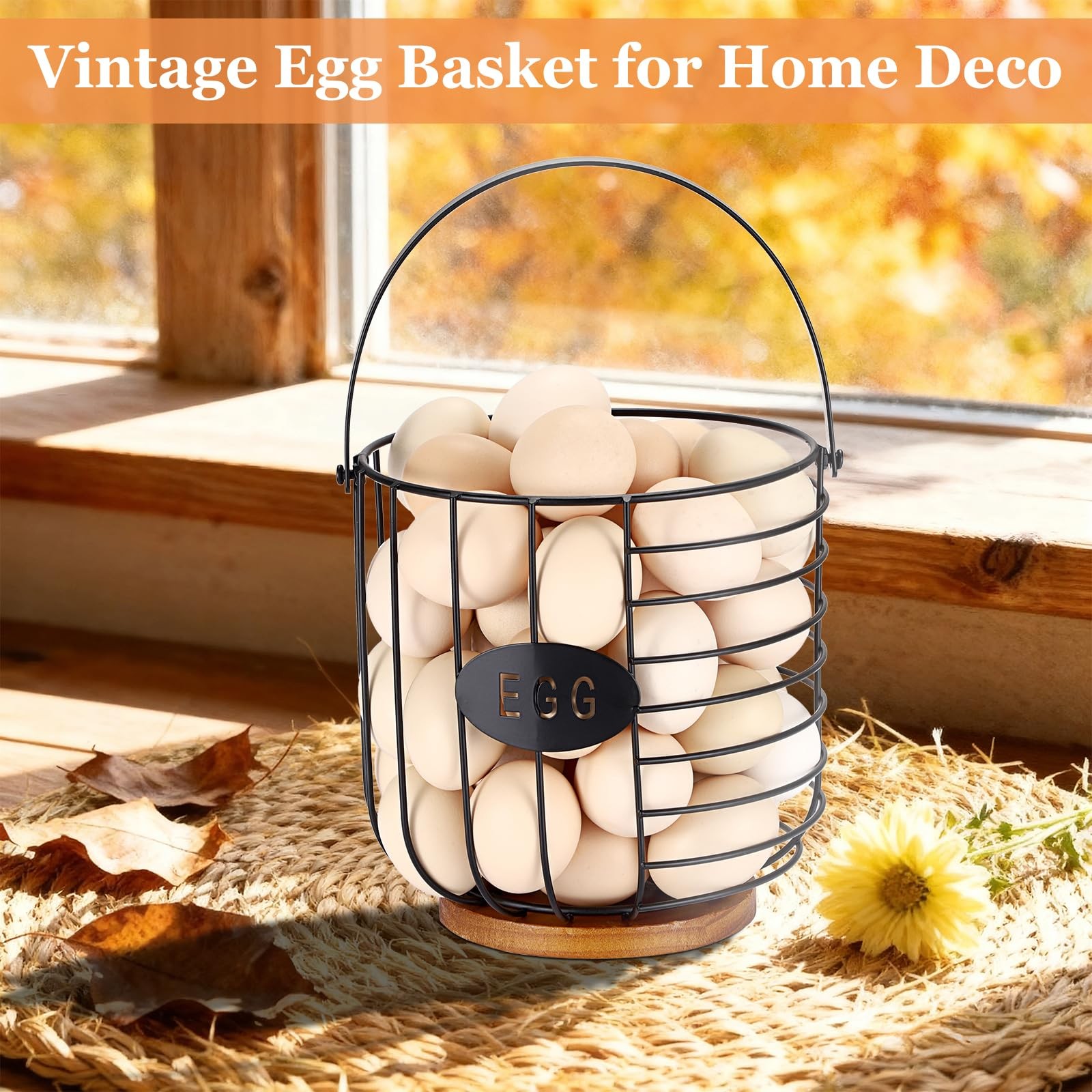 6.5» Farmhouse Egg Basket for Gathering Fresh Eggs, Metal Egg Holder Counter…